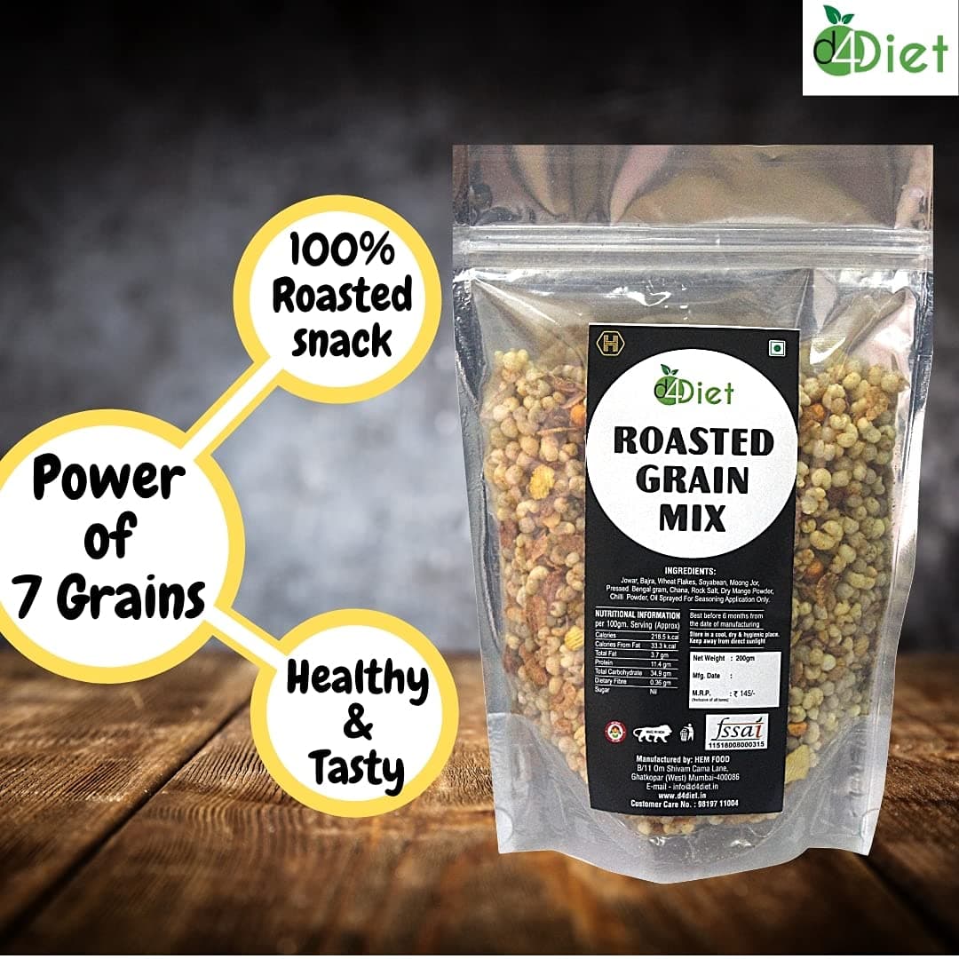 D4Diet Roasted 7- Grain Mix, 200g – Roasted Wheat Flakes, Moong Jor, Soya Bean, Jowar, Bajra, Chana, Pressed Bengal Gram/Healthy Namkeen/Roasted Namkeen — image 3