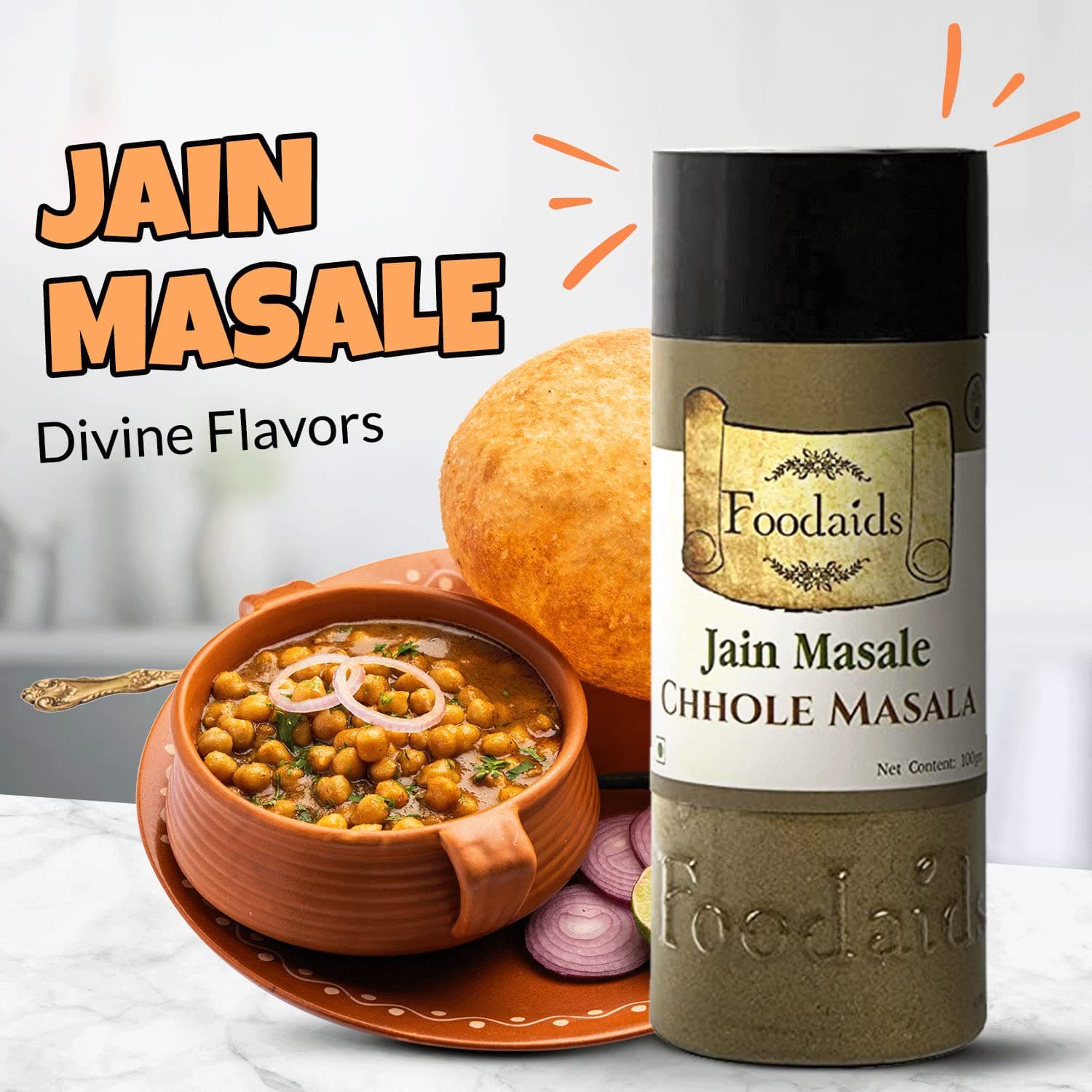Foodaids Jain Masala Combo Pack Of 3(300Gm)-Chhole Masala Powder, Kitchen King, Pav Bhaji Masala -Pack Of 3 (100 Gm Each) No Onion, No Garlic. Navratri Special. — image 4