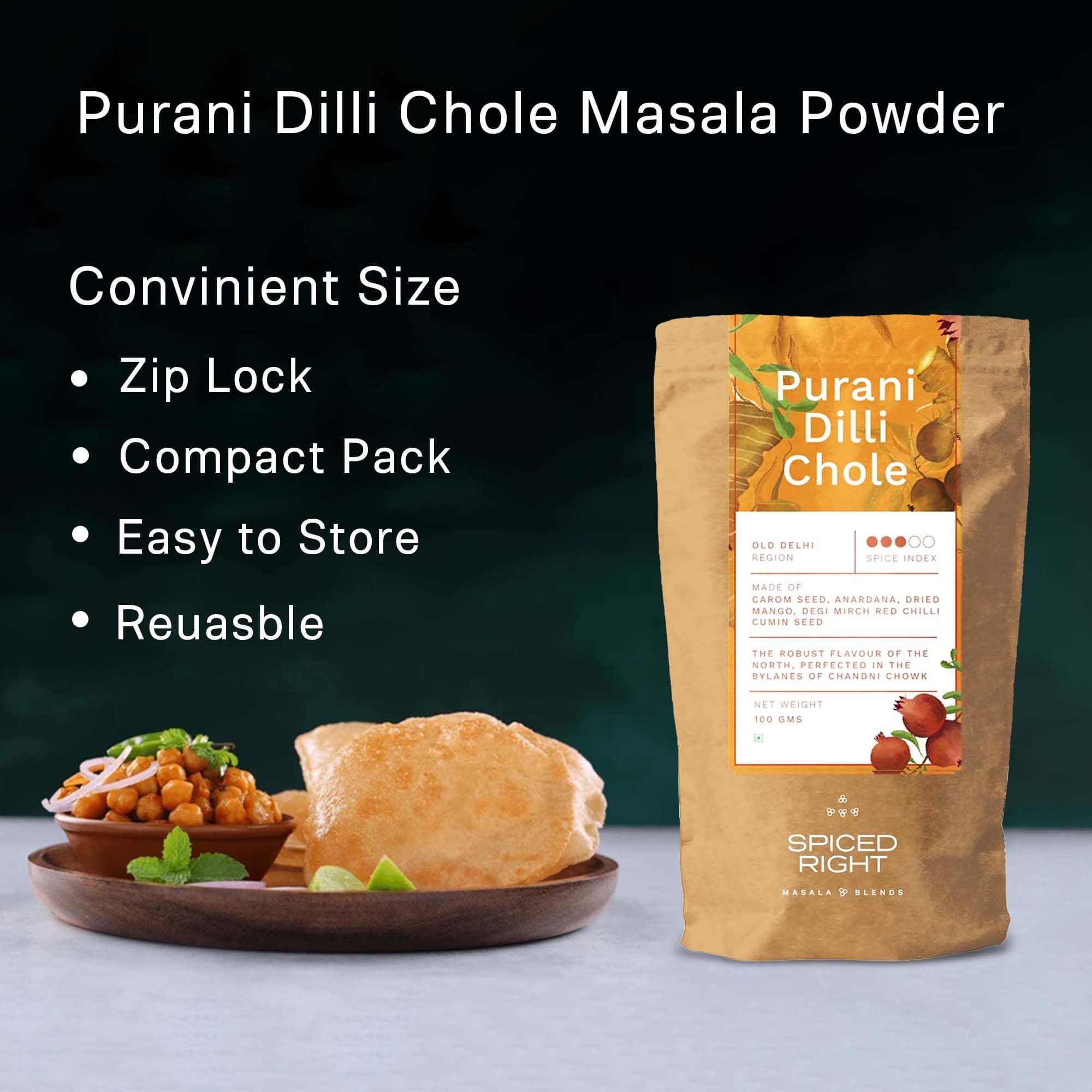 Spiced Right Purani Dilli Chole Masala | Chana Masala Powder 100g | Authentic Punjabi Amritsari Pindi Style Masala for Chickpeas, Choley Bhature | No Onion Garlic | Traditional Indian Spice Blend — image 3