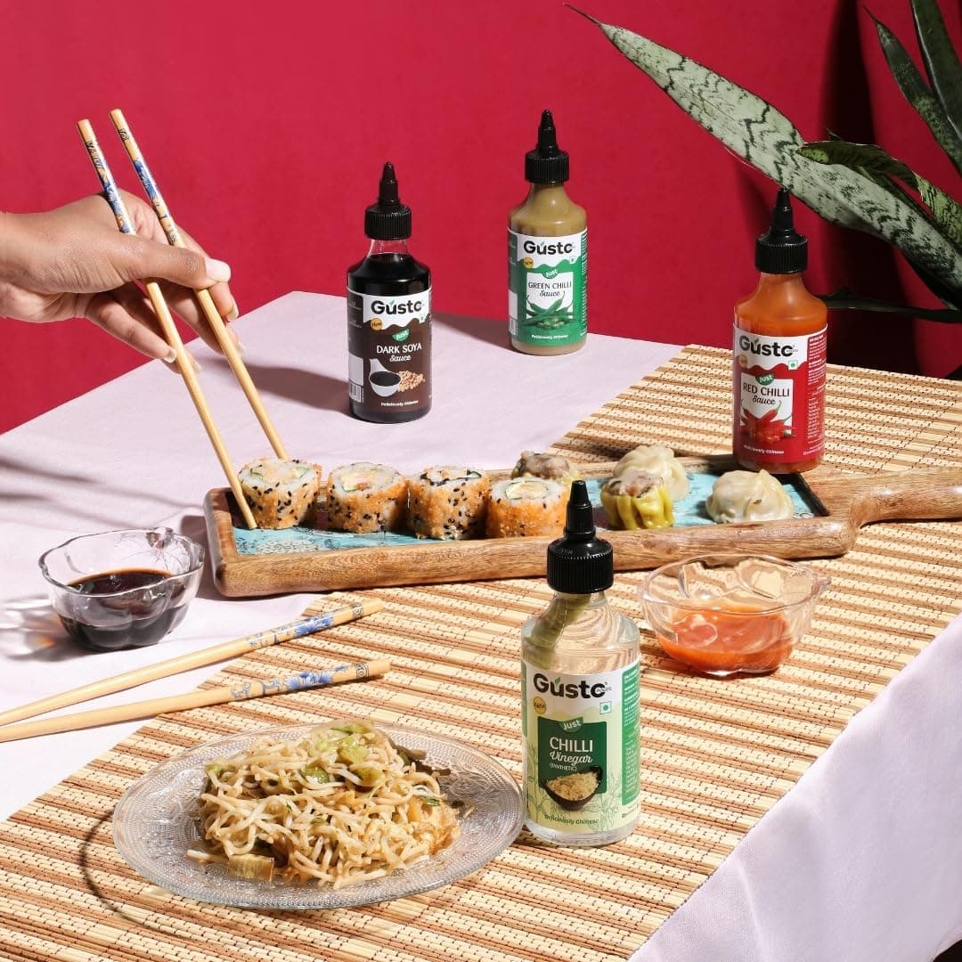 Gusto Foods Chinese Sauces Combo | Red Chilli Sauce 200gm + Green Chilli 190gm + Soya Sauce 210gm + Chilli Vinegar 170ml | Asian Sauces Combo | Ideal for Fried Rice, Noodles, Paneer & Vegetables | Ready to use — image 5
