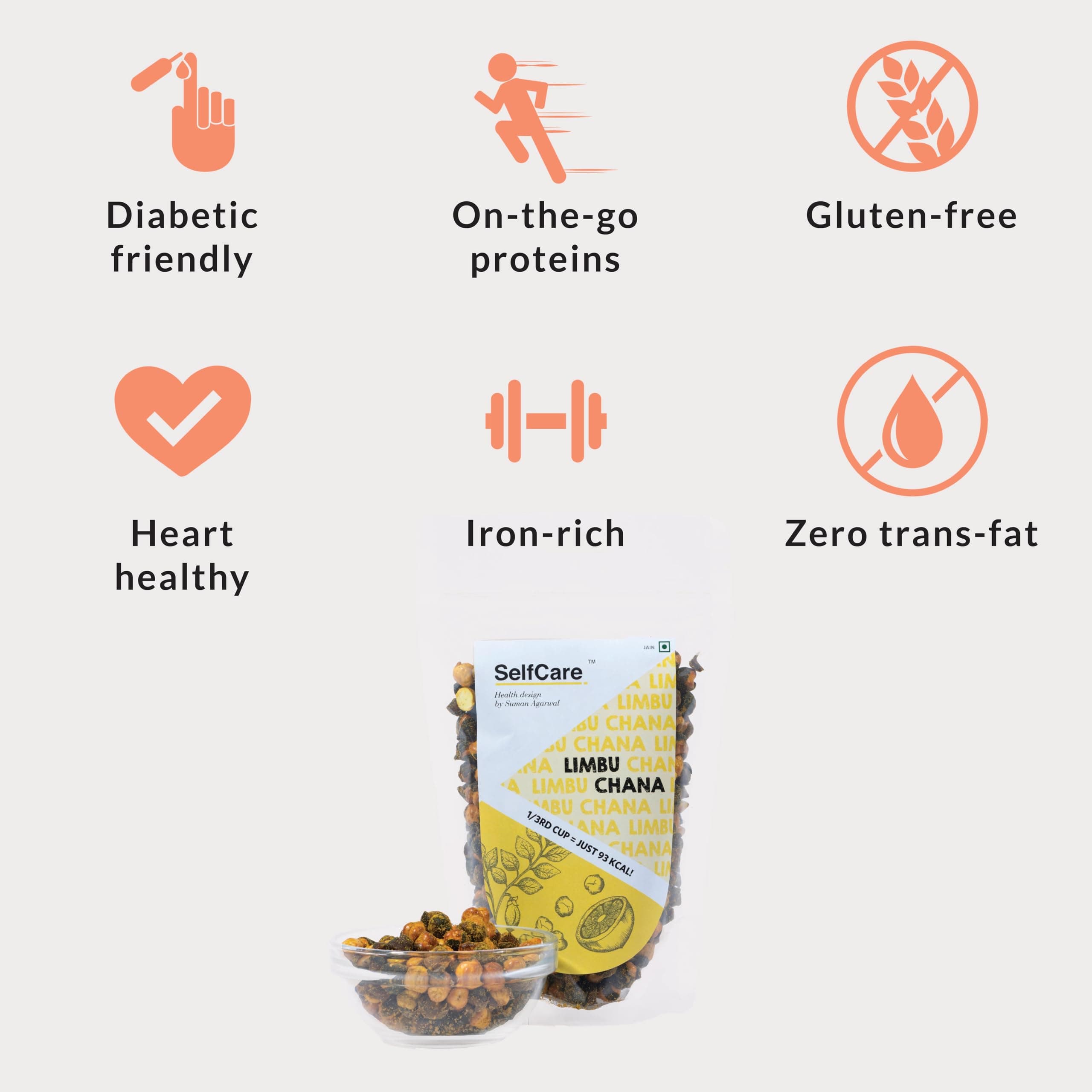 SelfCare By Suman Agarwal Limbu Chana Pack of 1 200g | Roasted - No Added Sugar - Gluten Free | Snacks - Namkeen - Grocery | Spicy Crunchy & Chatpata - Tae time Snakcing | Jain & Travel Friendly — image 3