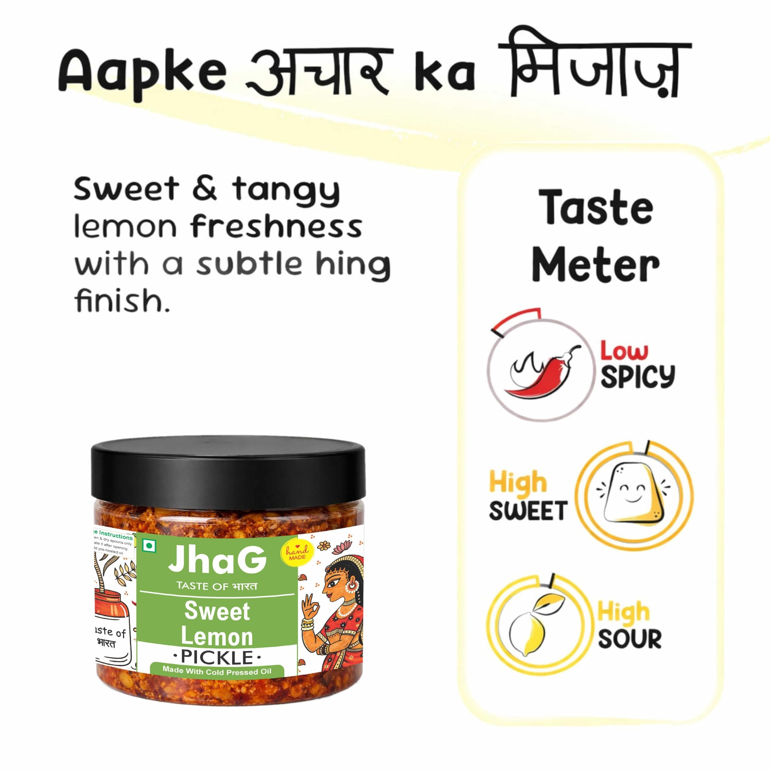 JhaG Sweet Lemon Pickle 350g | Khatta Meetha Nimbu Ka Achar | Indian Homemade Nimbu ka Achar with No Onion & Garlic | Sweet & Sour Oil-Free Pickle | Traditional Grandma-Style Recipe | Organically Processed — image 3