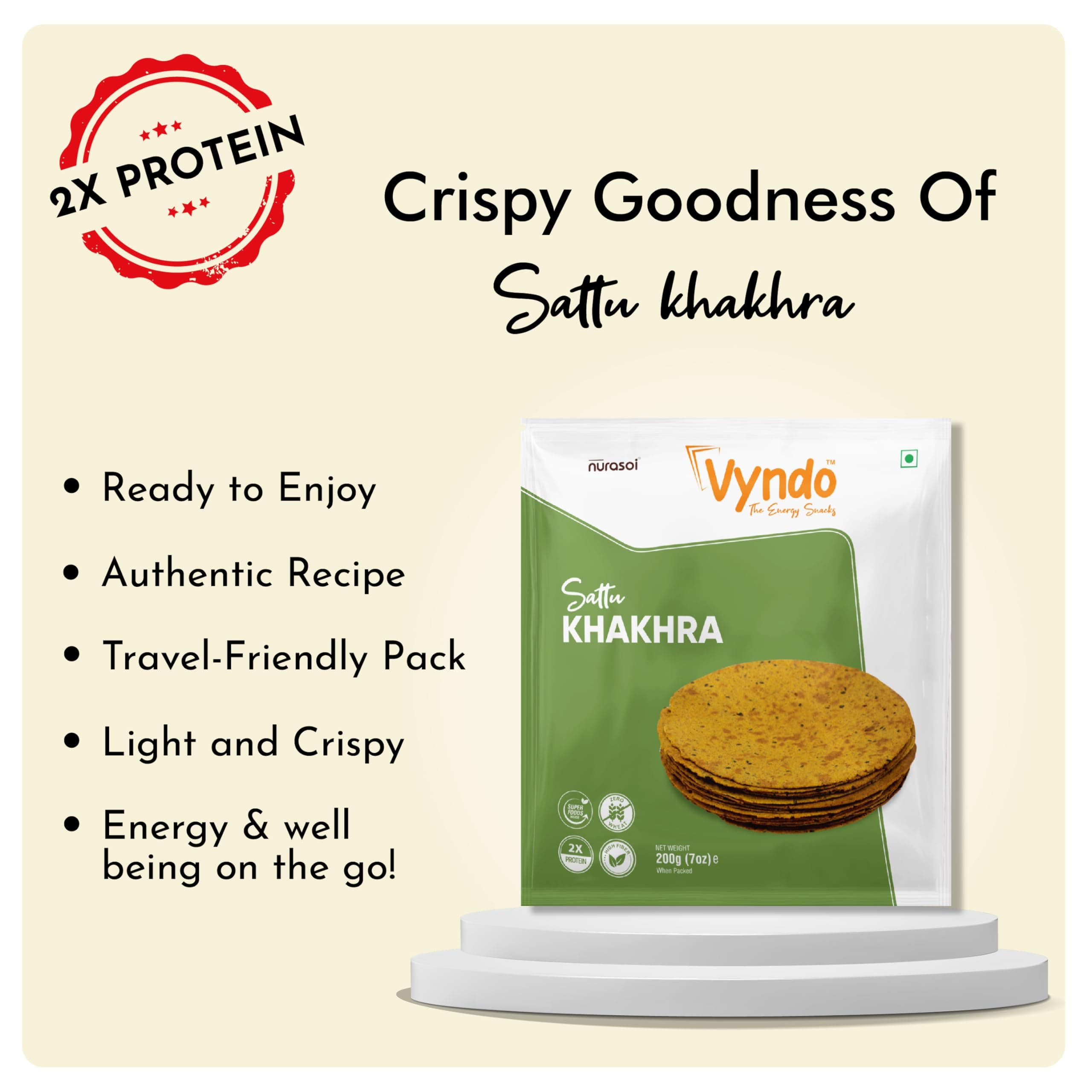 Vyndo Sattu Khakhra Pack of 2 (200g Each) | Millet-Based Gujarati Dry Snacks | High Protein & Fiber | Gluten-Free, No Palm Oil | Healthy Protein-Rich Snack for Kids & Adults. — image 5