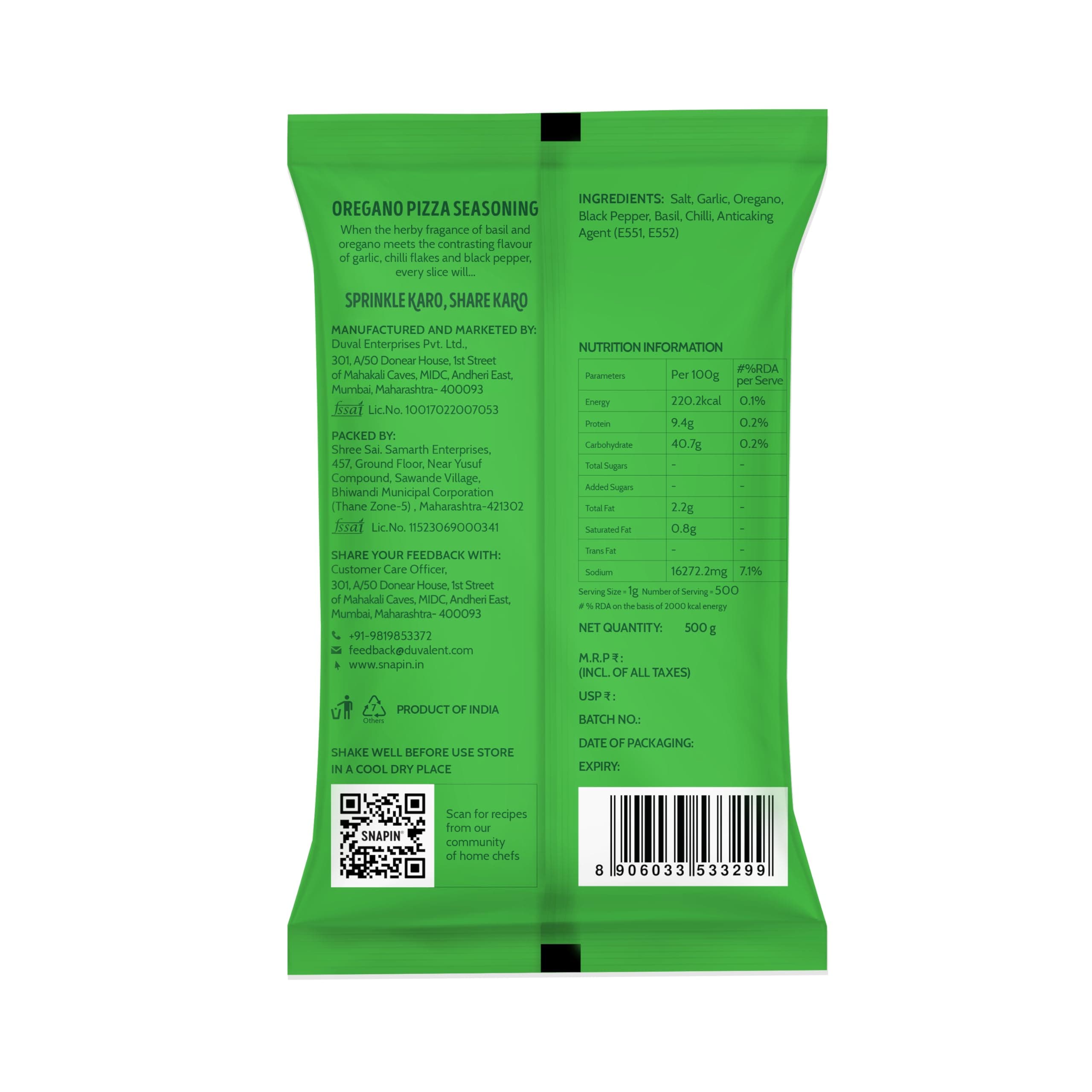 SNAPIN Oregano Pizza Seasoning Institutional Pouch, 500 gm | Multipurpose Italian Seasoning | Oregano Seasoning for Pizza, Pasta, Garlic Bread, Soups & Italian Food | Ready to use big pouch — image 3