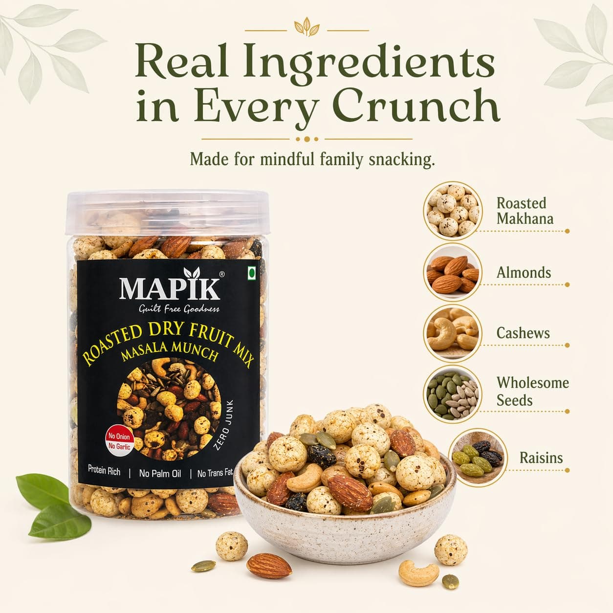 Mapik Roasted Dry Fruits Mix Masala Munch | Premium Trail Mix | Almond,Cashew,Seeds,Makhana & Dried Fruits | High Protein Crunchy Snack | No Palm Oil No Preservatives(200g) — image 3