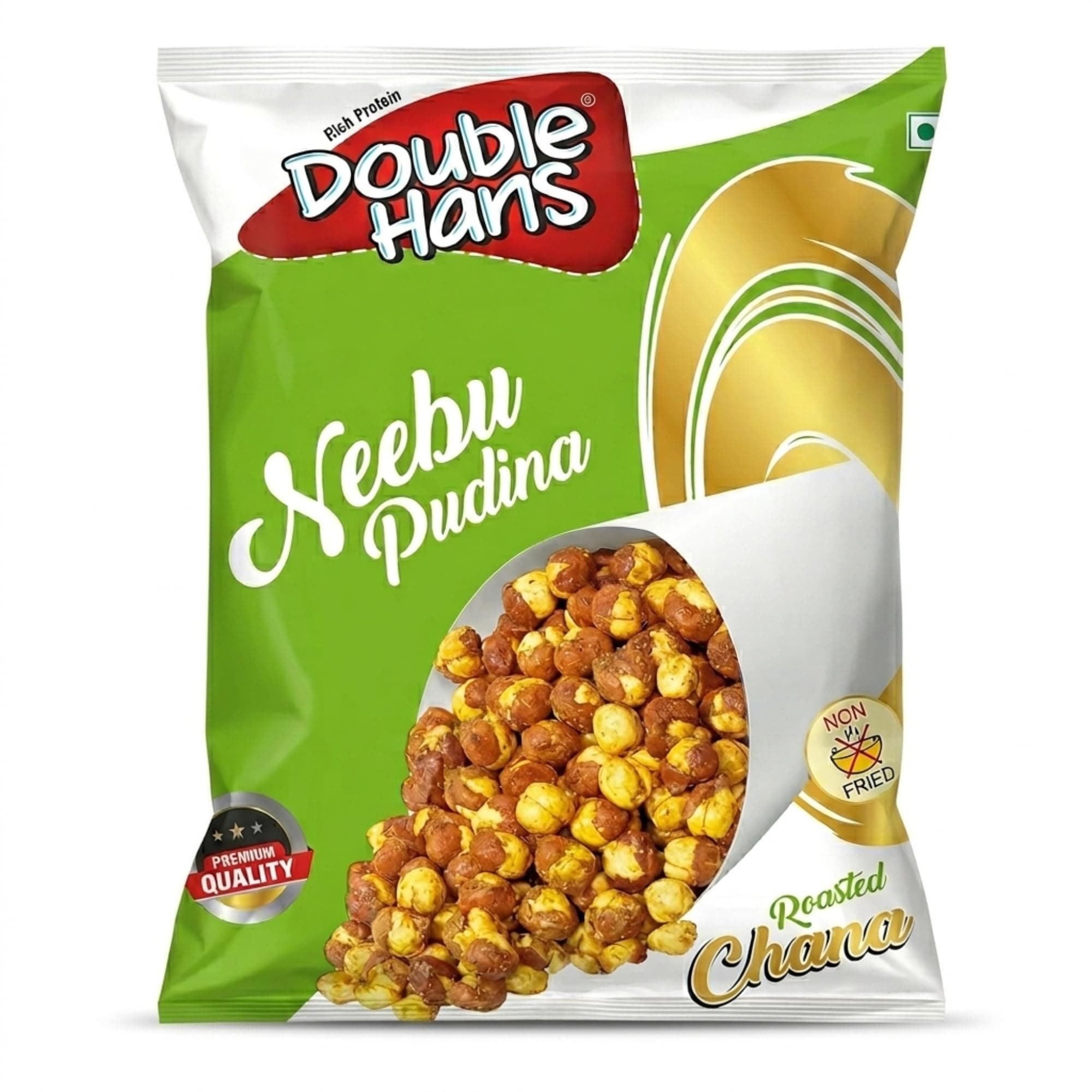 Double Hans Nimbu Pudina Roasted Chana, Desi Chickpeas with Skin, Non Fried Crunchy, High Protein, No Onion No Garlic, Gluten Free Vegan Namkeen, Lemon Mint Flavoured, Ready to Eat Snacks, 500gm
