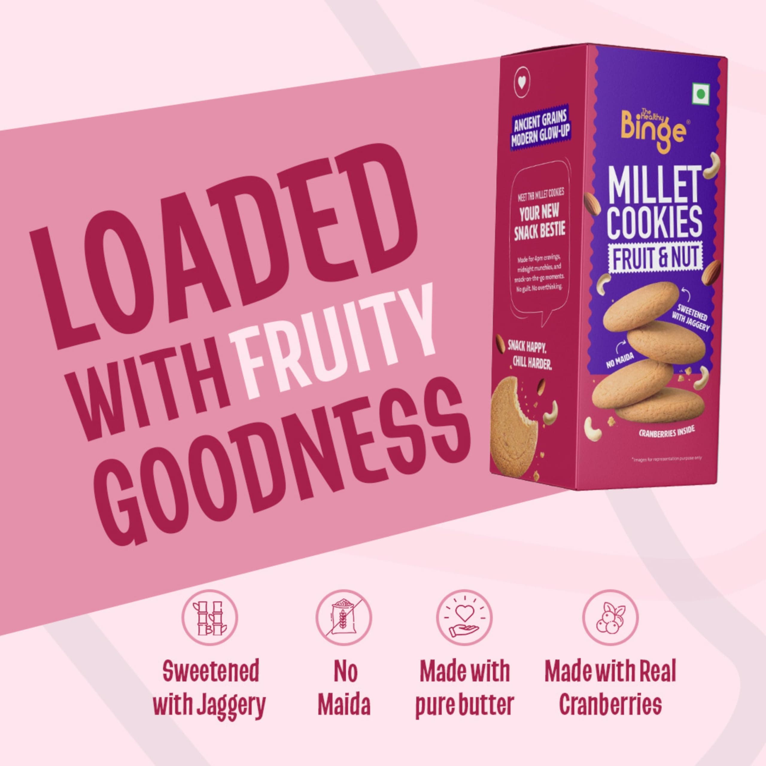 The Healthy Binge Millet Cookies Fruit & Nut – Healthy Snacks | Fruit & Nuts Cookies | Jaggery Cookies | Healthy Snacks for Kids and Adults 90g (Pack of 2) — image 3