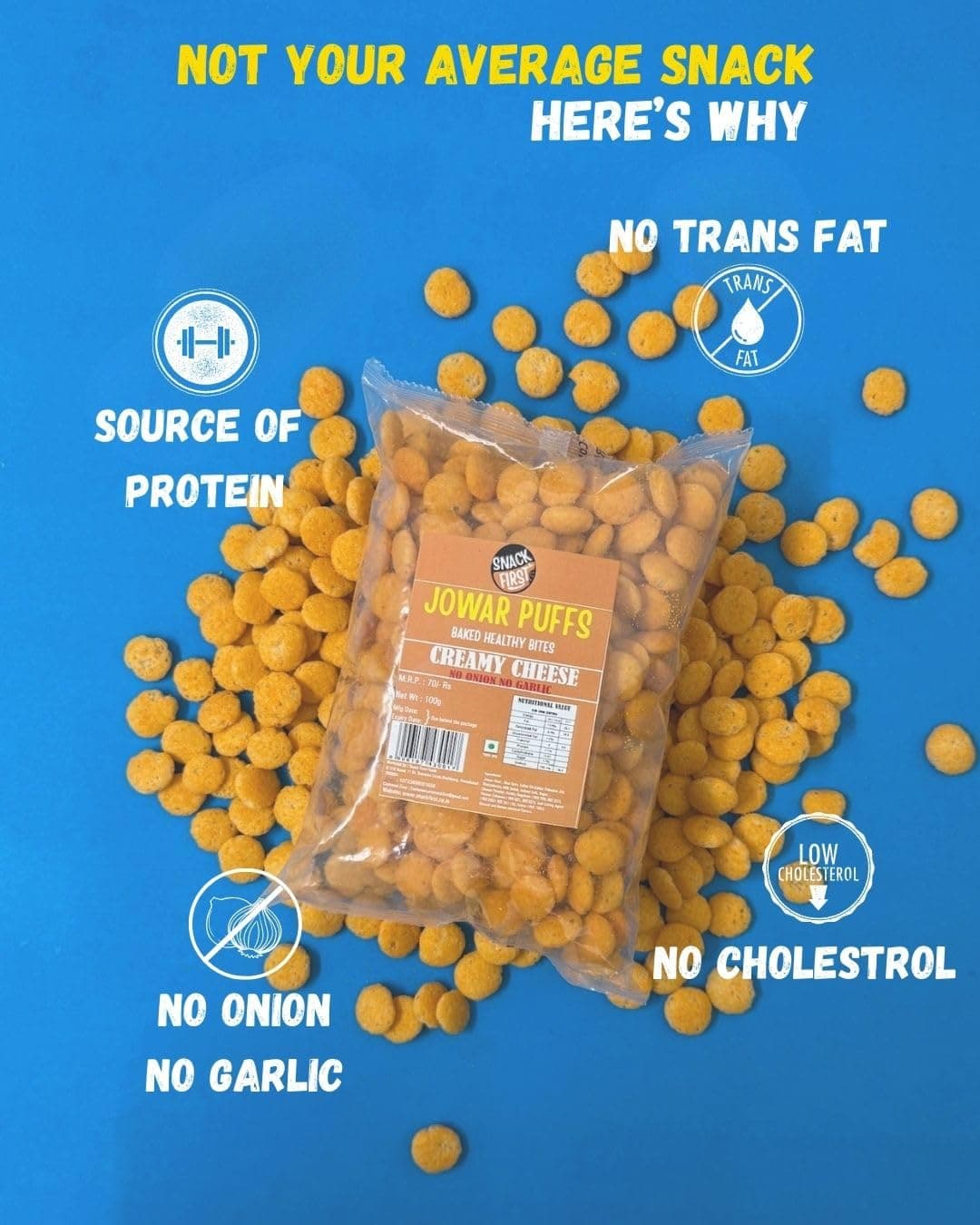 Snack First Baked Cheese Ball (80g) & Cheese Jowar Puff (100g), Pack of 2, No Onion No Garlic, Jain, Puffed Snack, Corn Puffs, Healthy Snack, Namkeen, 180g — image 4