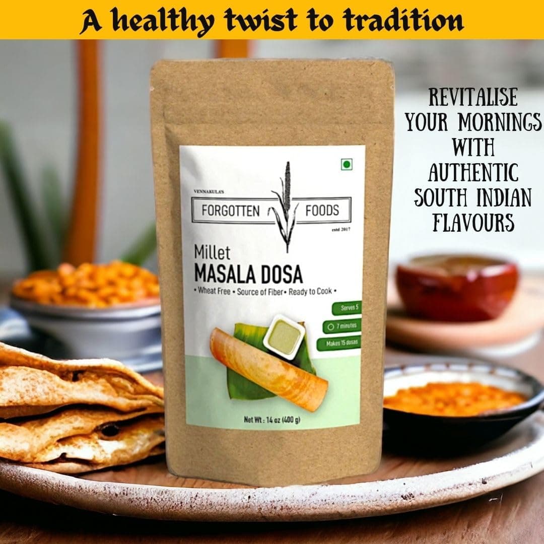 Forgotten Foods Millet Masala Dosa 400g - Wheat Free Instant Dosa Mix with Kodo and Little Millets - High Fiber, Plant Proteins, Low GI, No Soda, No Preservatives - Makes 15 Dosas, Serves 5 — image 8