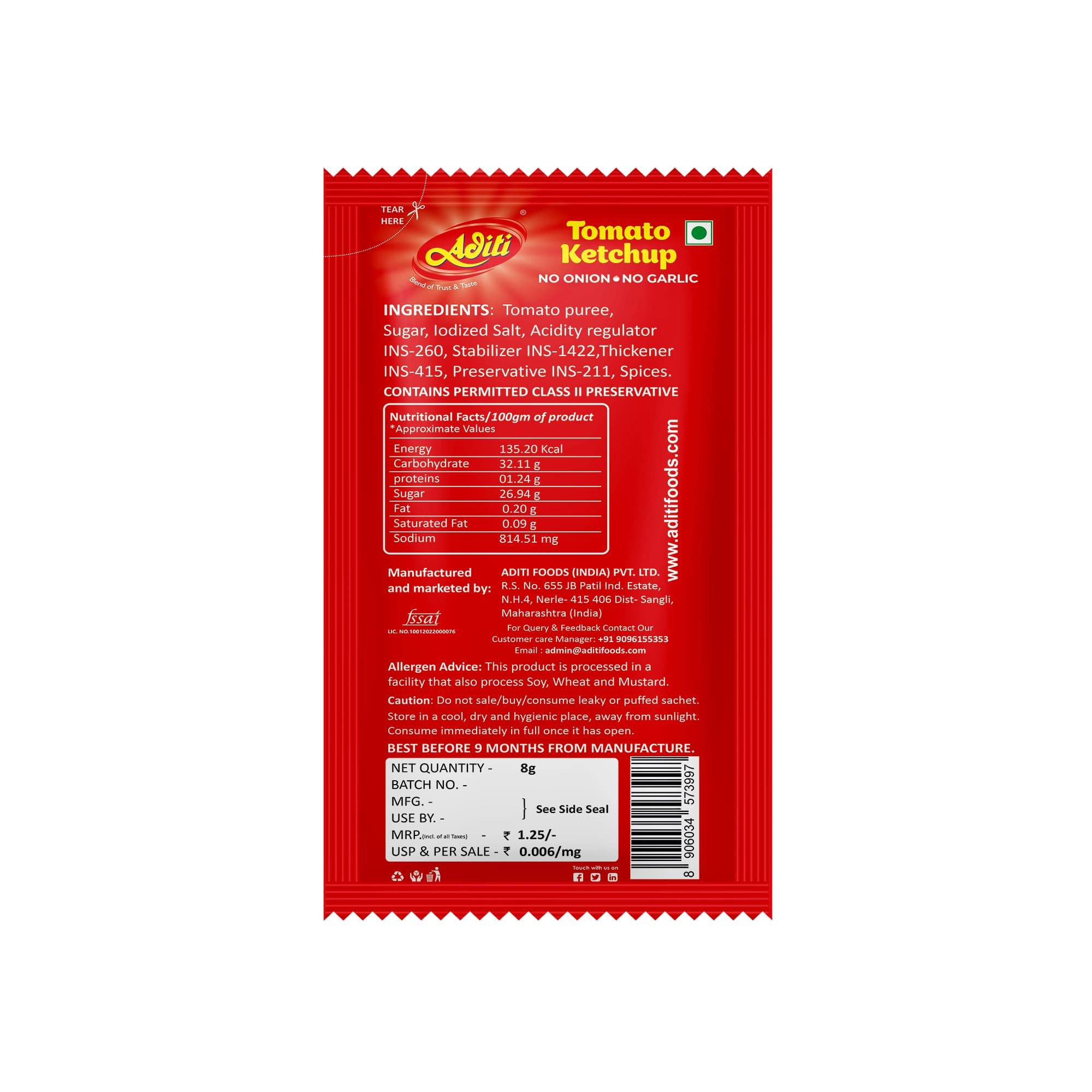 Aditi Tomato Ketchup, No Onion No Garlic, 8g Sachets — image 5