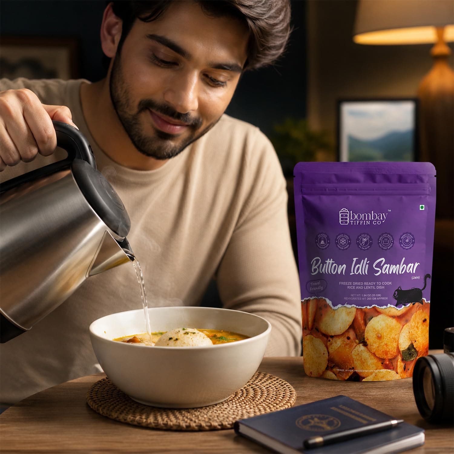 BOMBAY TIFFIN CO Freeze Dried Ready to Cook Button Idli Sambar - JAIN | 100% Natural, No Additives, Ready under 10 minutes (60g) — image 4