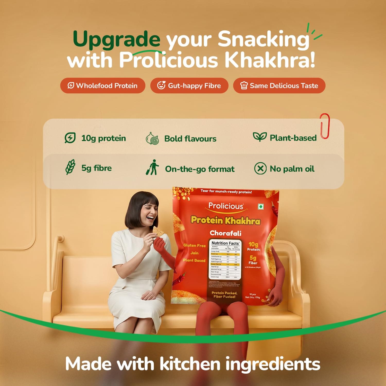 Prolicious Khakhra Chorafali High Protein Khakhra | Upgrade Your Snacking | 10g Protein + 5g Fibre | Same Crunch, Snack Smarter | Plant Based, Jain | No Palm Oil | 170g — image 6