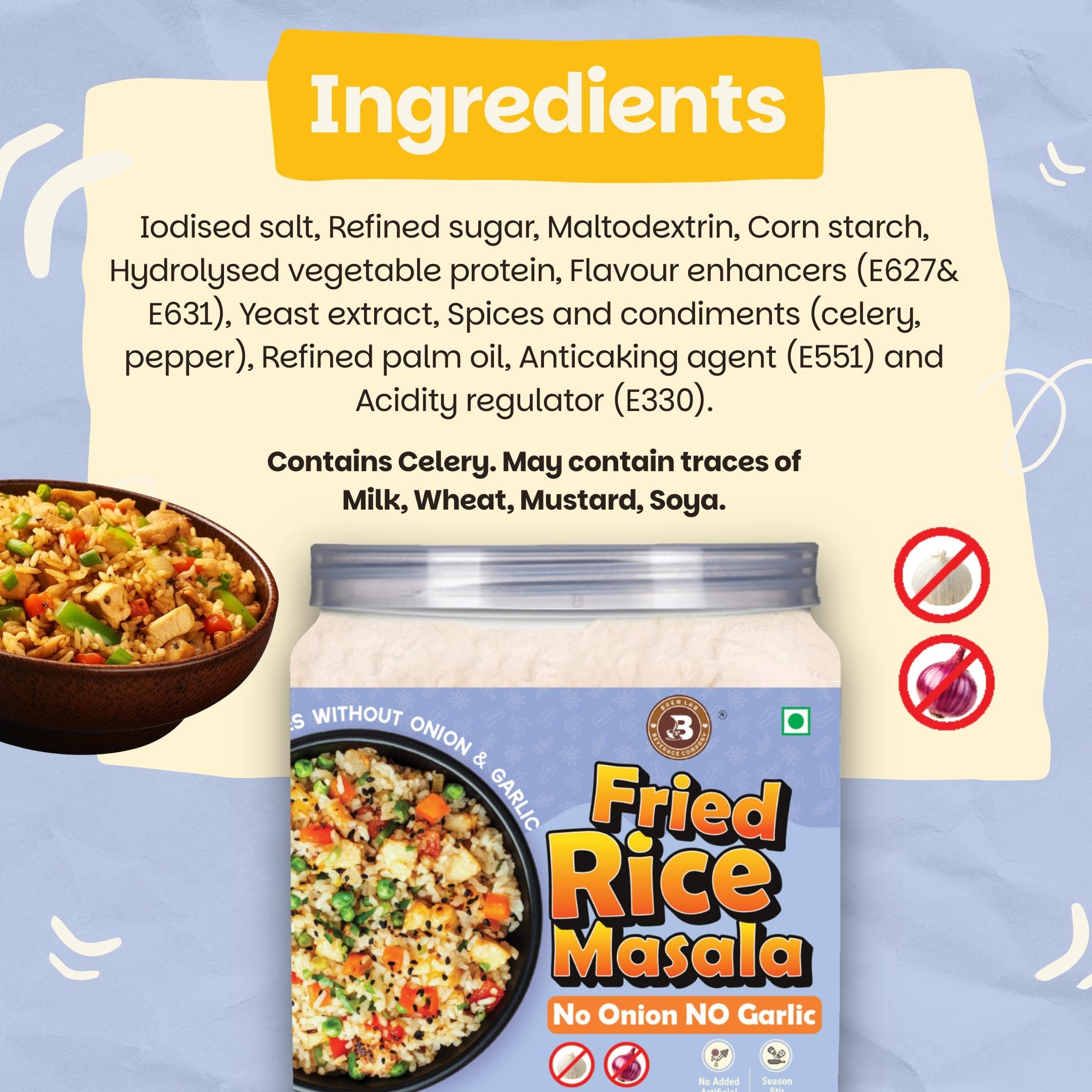 Brew Lab Fried Rice Masala | No Onion No Garlic | Restaurant-Style Chinese Masala | Quick & Easy Cooking | Multipurpose Seasoning for Fried Rice, Noodles & Vegetables 250g — image 6