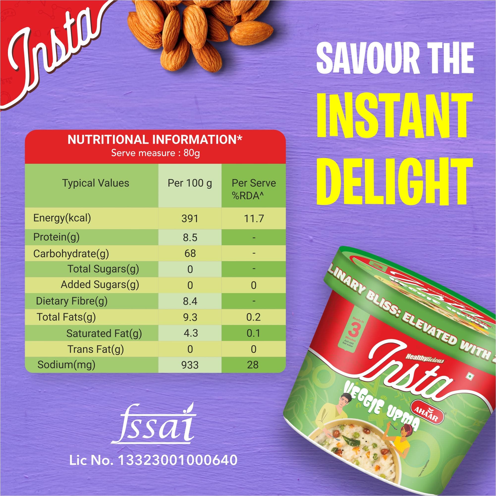 Insta Ahaar Ready To Eat Upma, Cuppa 80g Pack of 1 — image 2