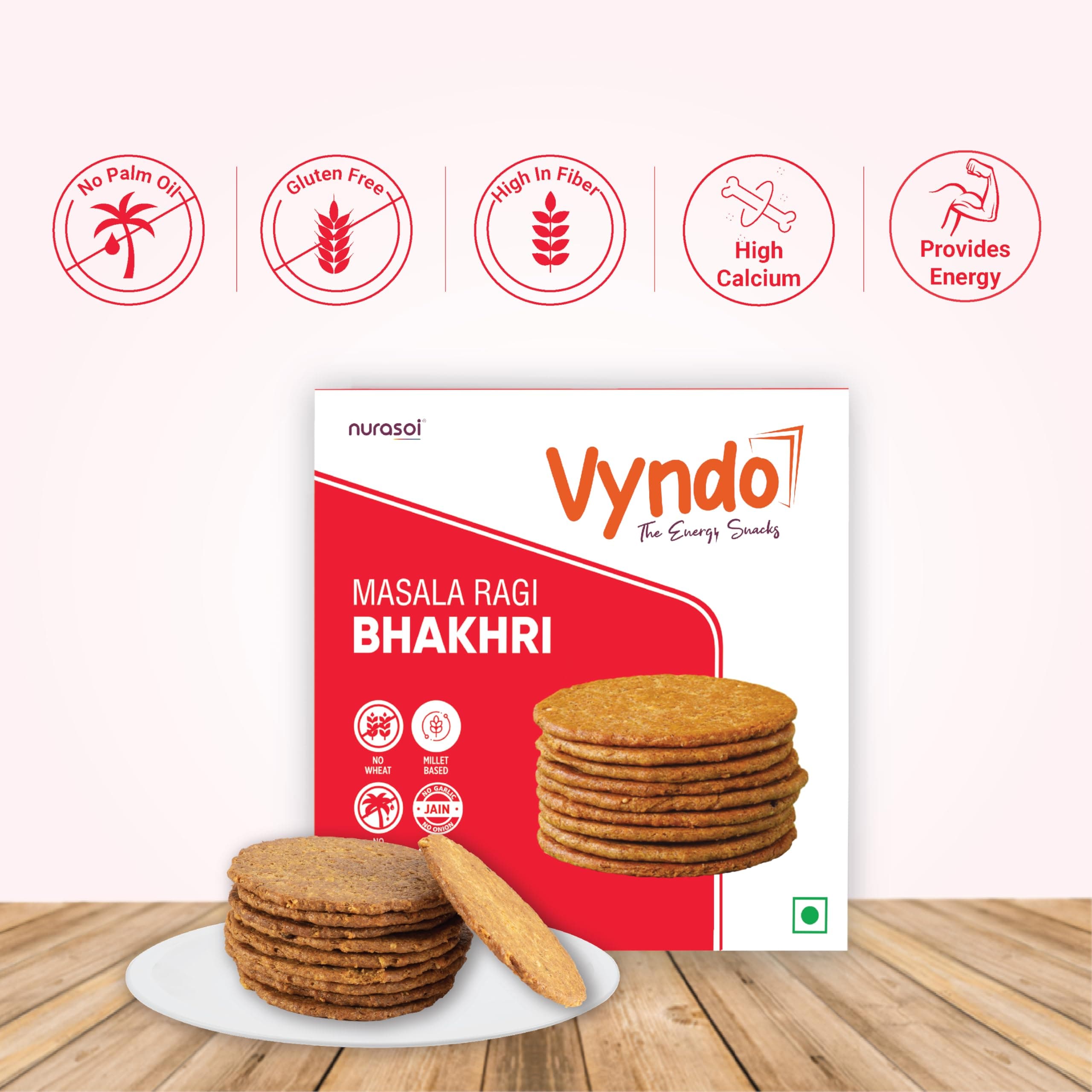 Vyndo All Bhakhri Combo – Pack of 5 (180g Each) | Millet Snacks, Gluten-Free, Healthy Energy Snack for Kids & Adults | Moong Bajra, Masala Ragi, Roasted Ragi, Farali, Jeera — image 5