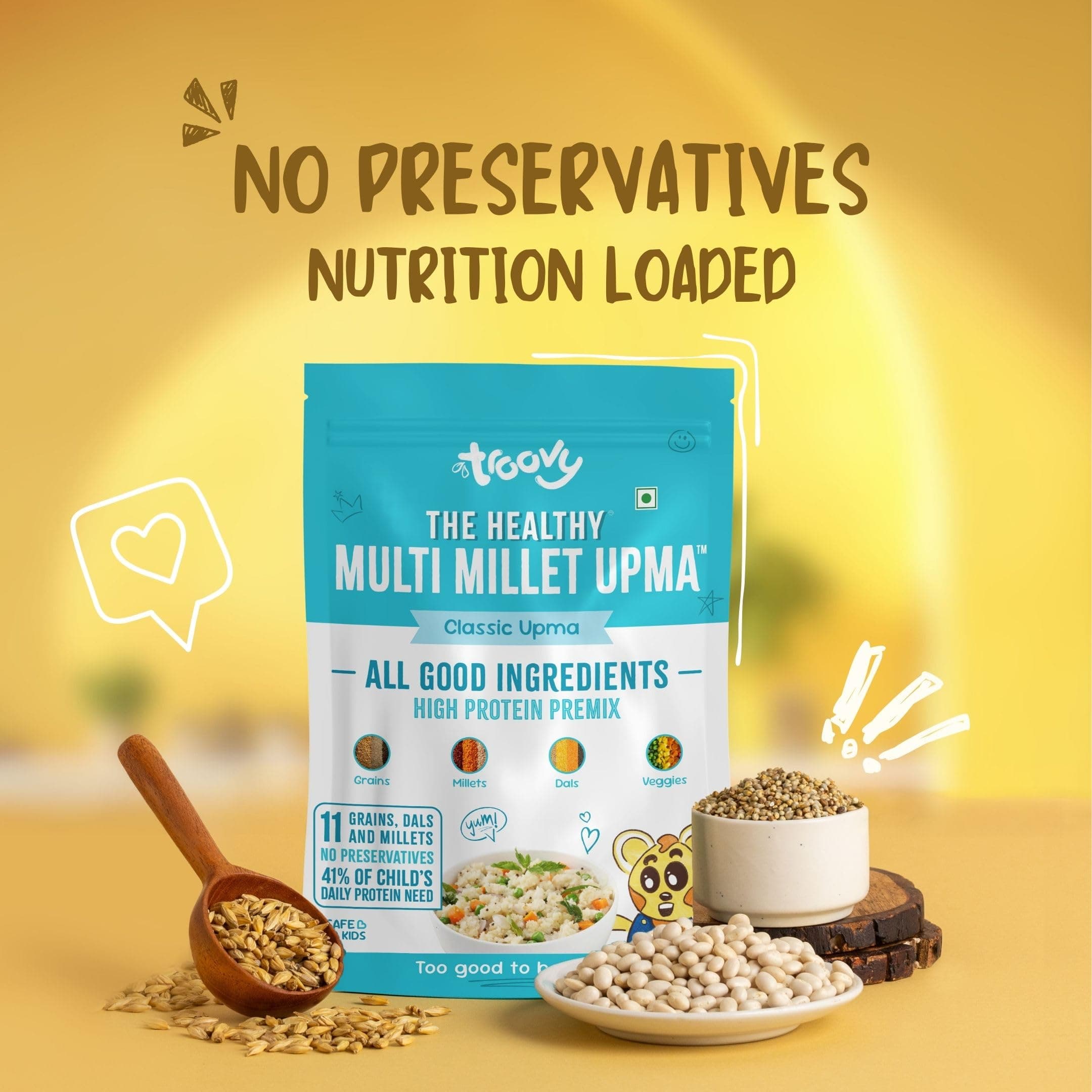 Troovy Healthy High Protein Premix | All Natural Ingredients | No Palm OIl | No Preservatives | Made with the goodneess of 10 grains (Pack of 2, Upma) — image 4