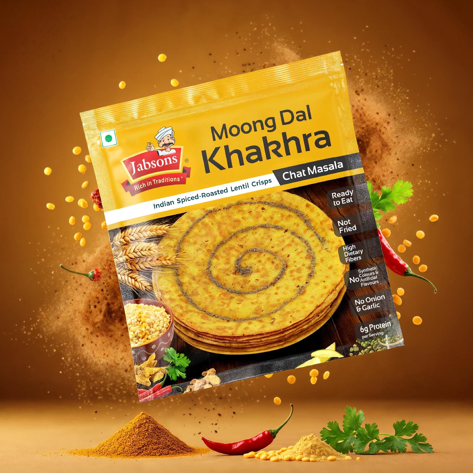 Jabsons Moong Dal Chat Masala Roasted Khakhra - 180gm | High-Protein & Fiber Rich Healthy Snack | Guilt Free Snacking | No Palm Oil | Ready to eat Snack — image 6