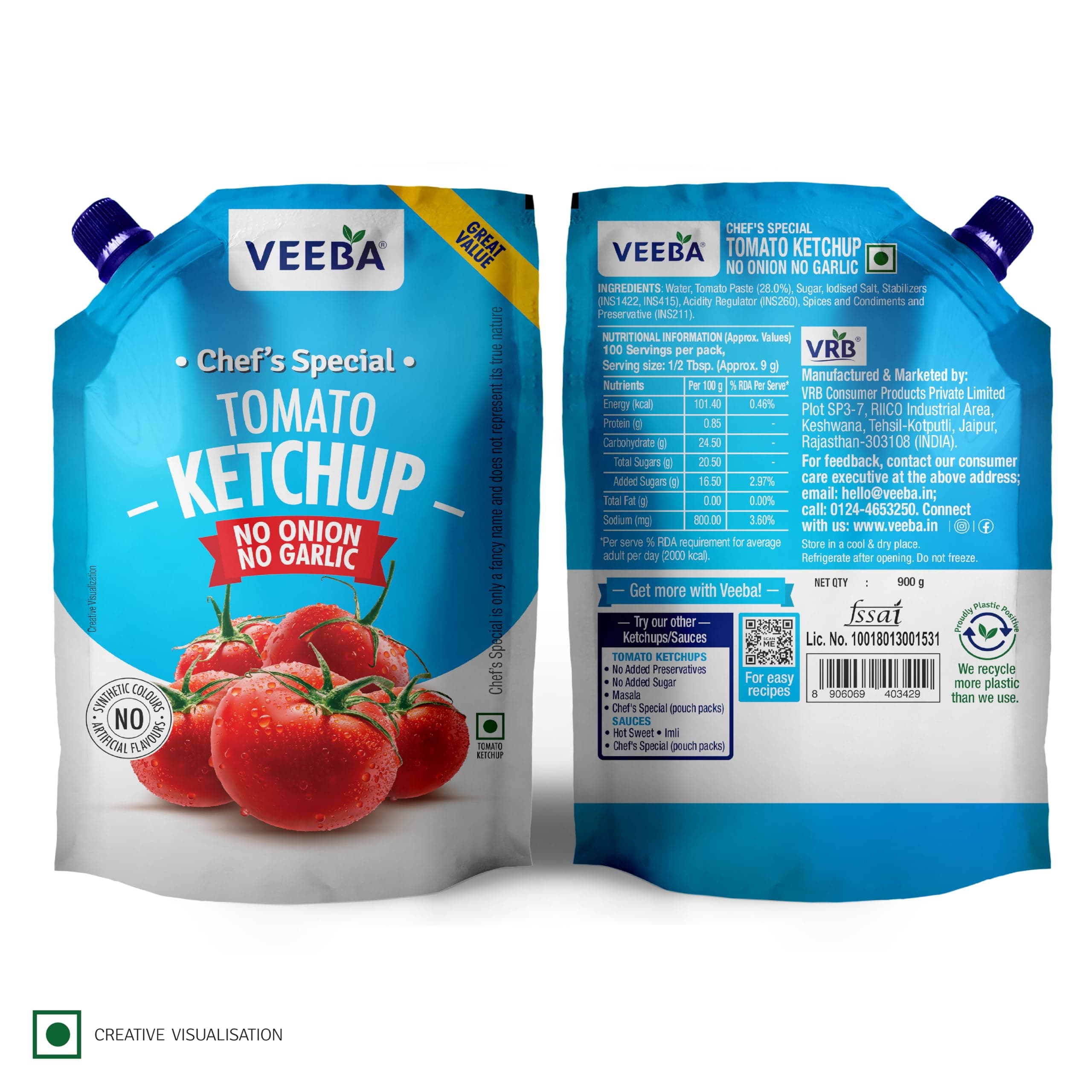 Veeba Chef's Special Tomato Ketchup No Onion No Garlic (900G) — image 11