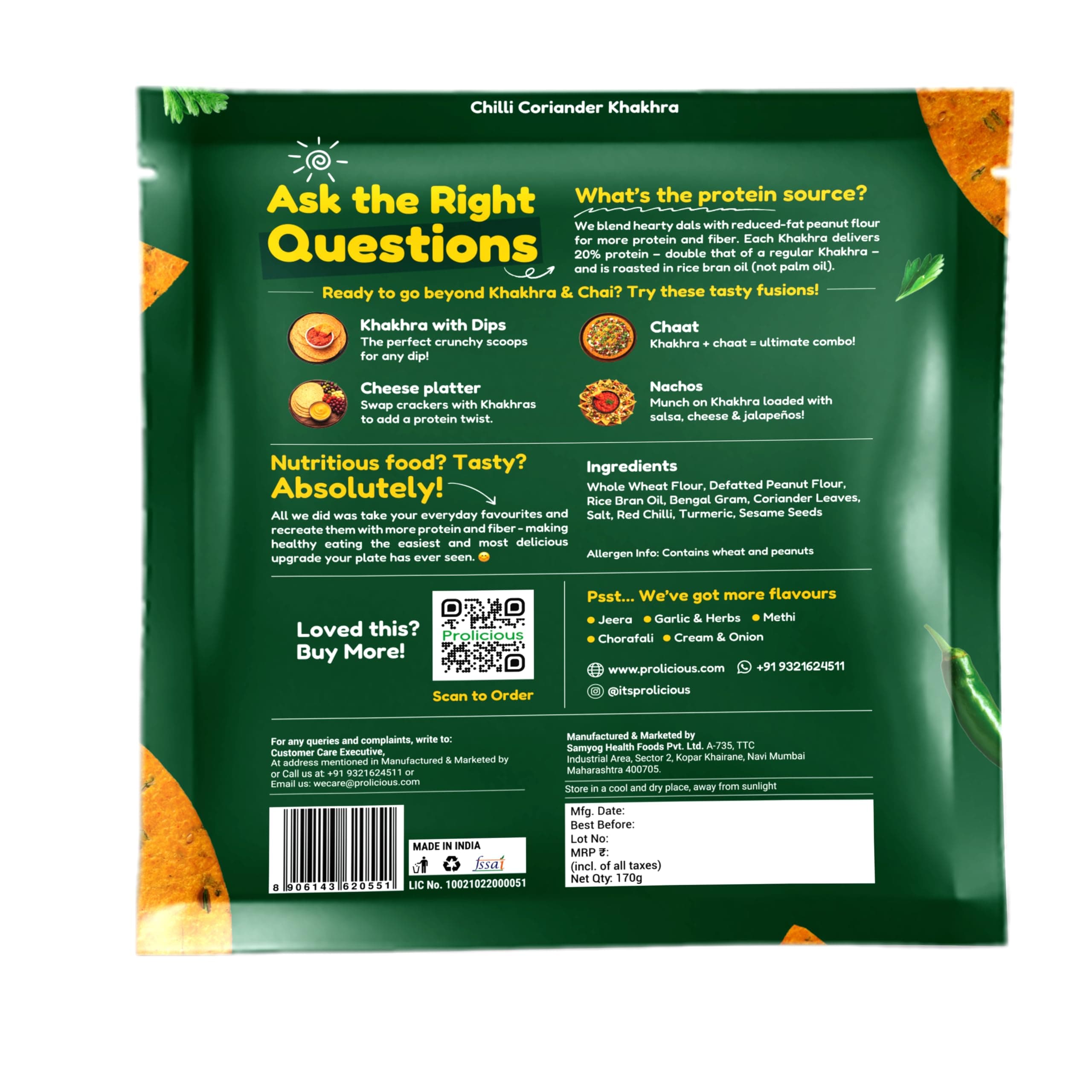 Prolicious Khakhra Chilli Coriander High Protein Khakhra | Upgrade Your Snacking | 10g Protein + 5g Fibre | Same Crunch, Snack Smarter | Plant Based, Jain | No Palm Oil | 170g (Pack of 3) — image 3