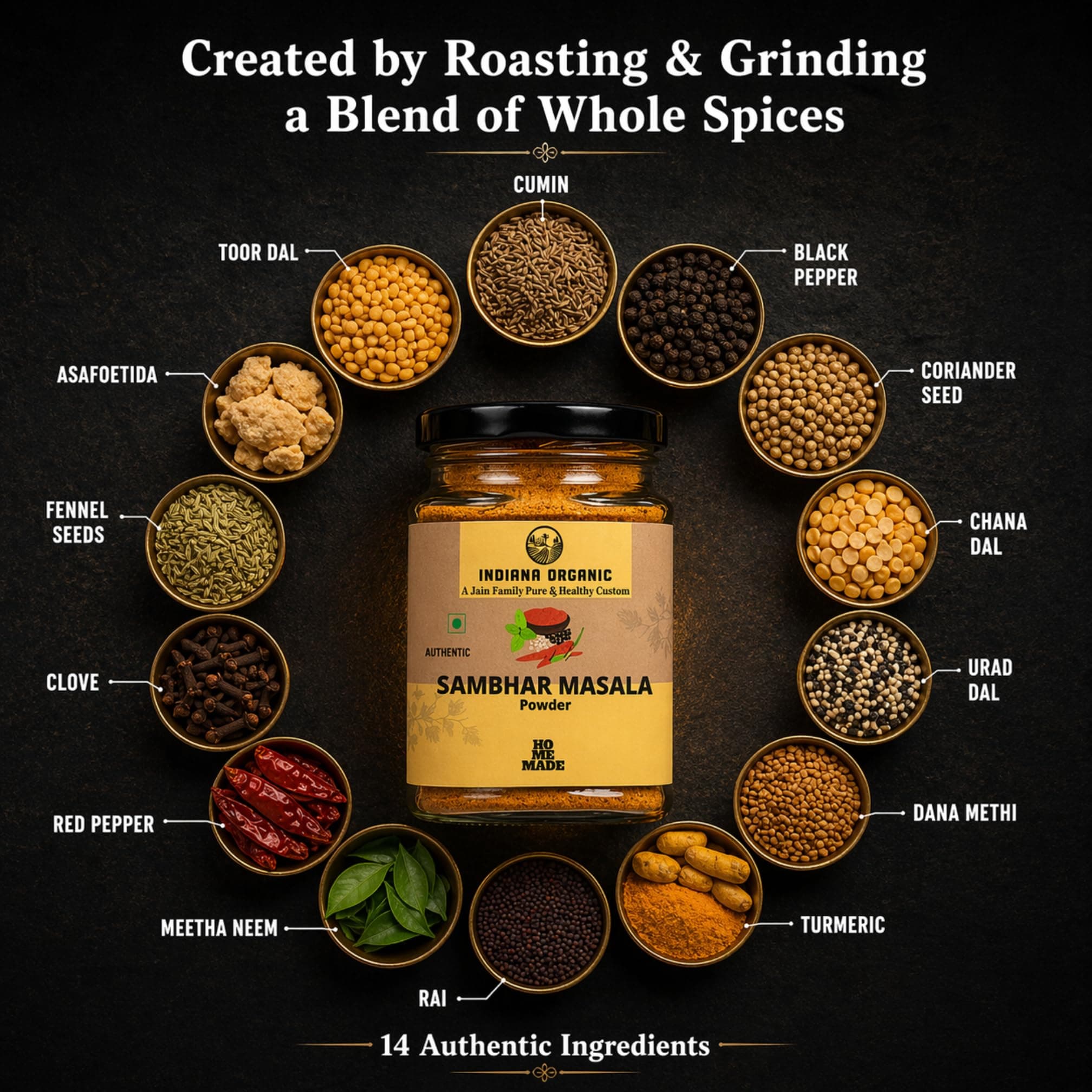 Indiana Organic Sambar Masala Powder -150 gram | No onion & garlic | freshly pack on order | Blend Of Hing, curry leaf, lentils and spices | No preservatives or clumping agent | Authentic South Indian Blend — image 5