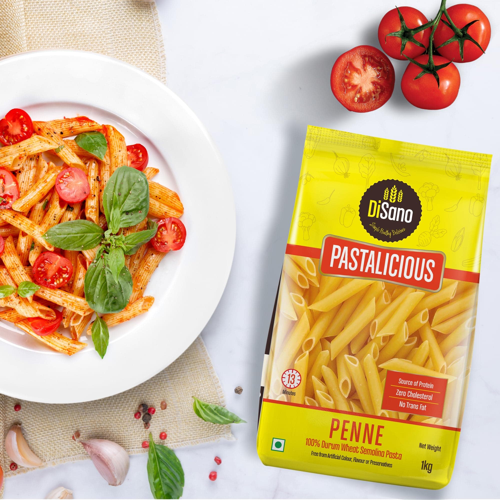 DiSano Penne Pasta 1kg, Healthy Pasta, Made with 100% Durum Wheat Semolina, 100% Suji, No Maida, Source of Protein & Fibre, Non-Sticky — image 4