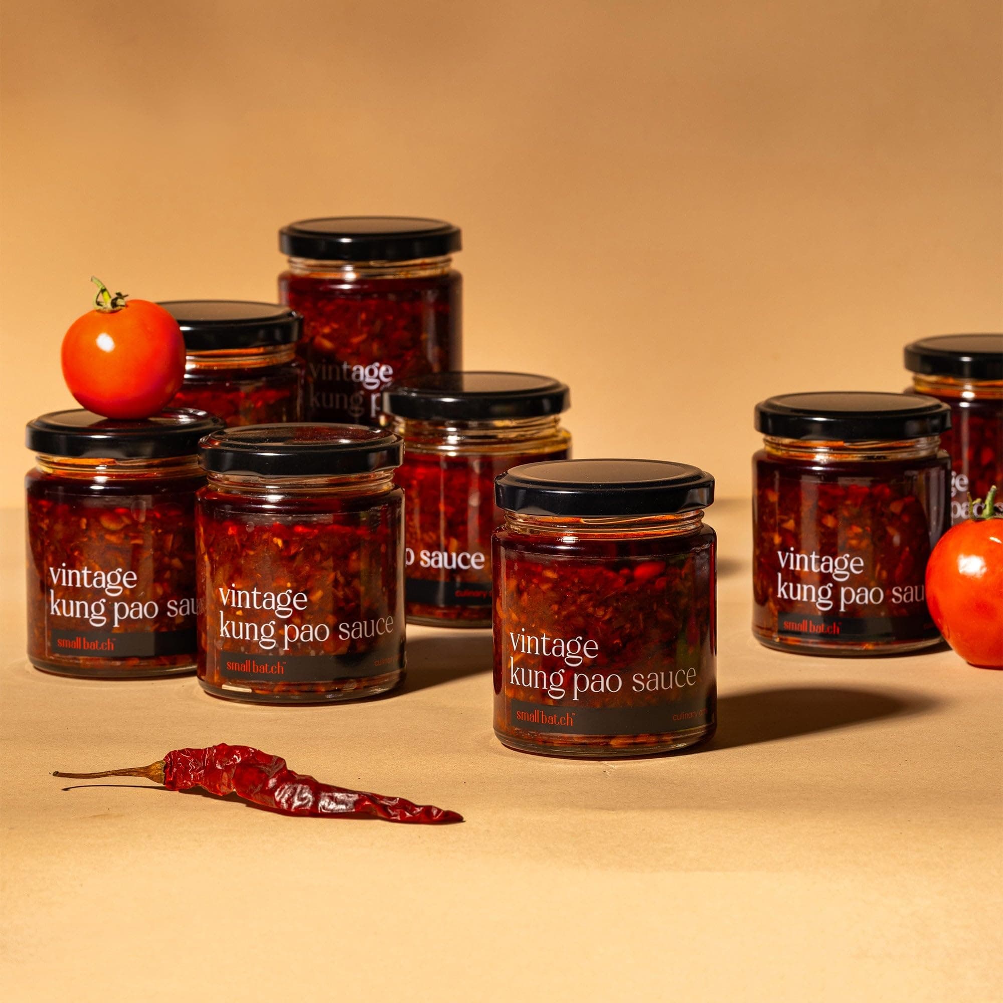 SMALLBATCH Vintage Kung Pao Sauce, Gourmet Condiment, Made with Fresh Ingredients, Tangy, Smoky, Sweet, Spread, Dip, Marinate, Stir Fry, Chicken, Sandwich, Paneer, Preservative Free, Pure Veg - 180g