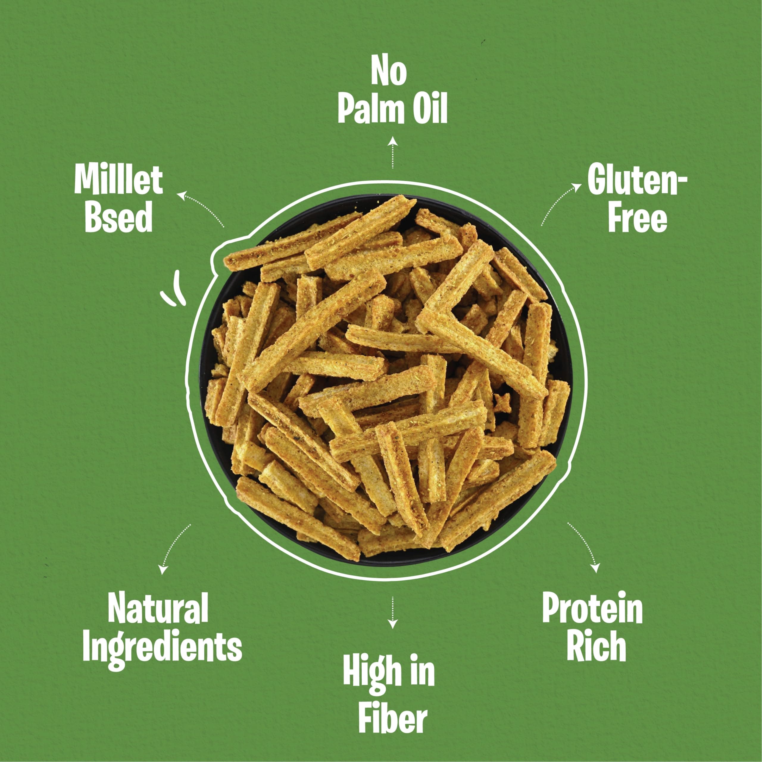Vyndo Green Chutney Soya Chalks (Soya sticks) | Millet-Based, Protein Rich, Gluten-Free, Non-Fried, No Palm Oil | Healthy Crunchy Energy Snacks for Adults & Kids – 2 x 100g Packs. — image 4