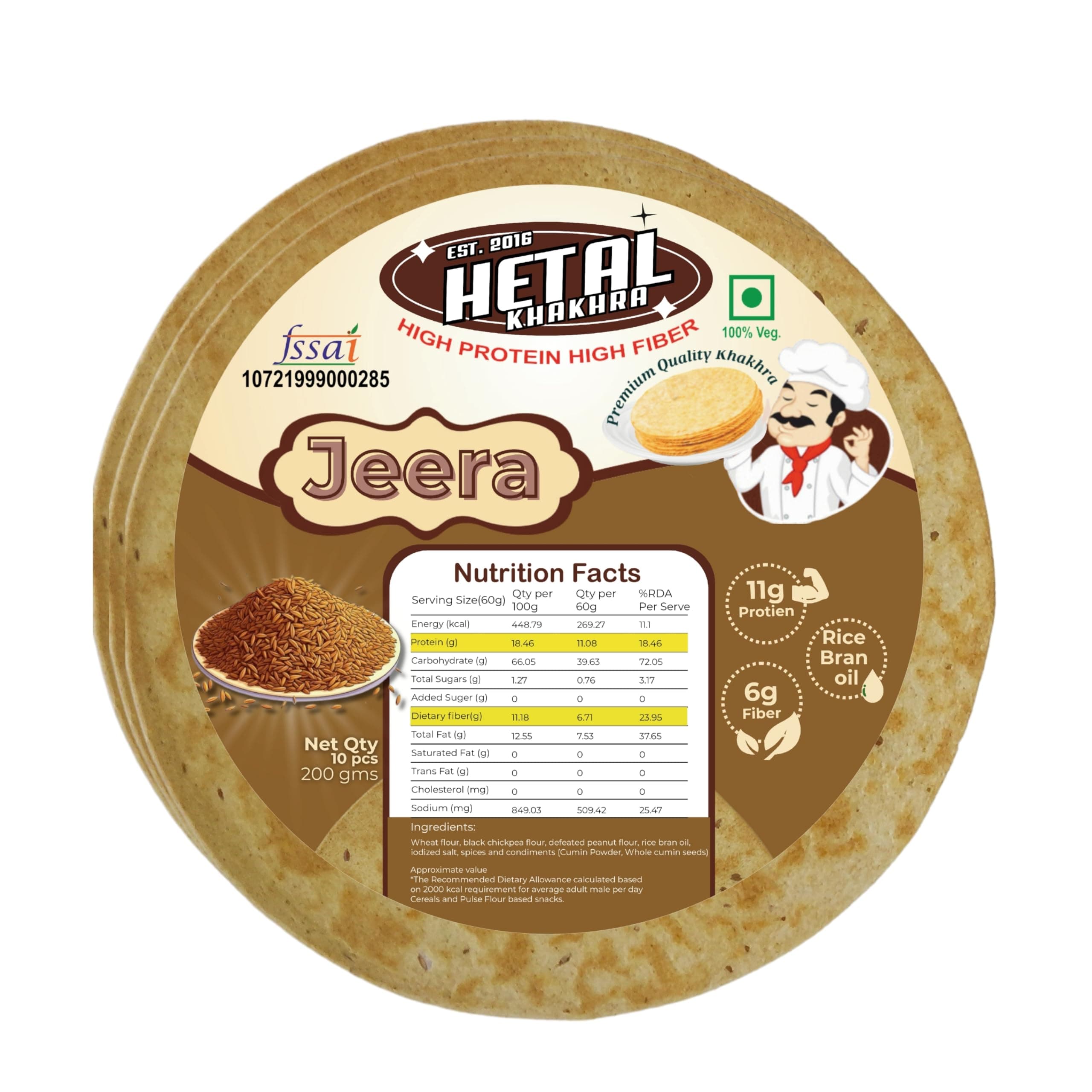 Jeera Khakhra | JAIN | Crispy | Ready To Eat | High Protein High Fiber| No Palm Oil | 200g Vacuum Pack Of 2 — image 9