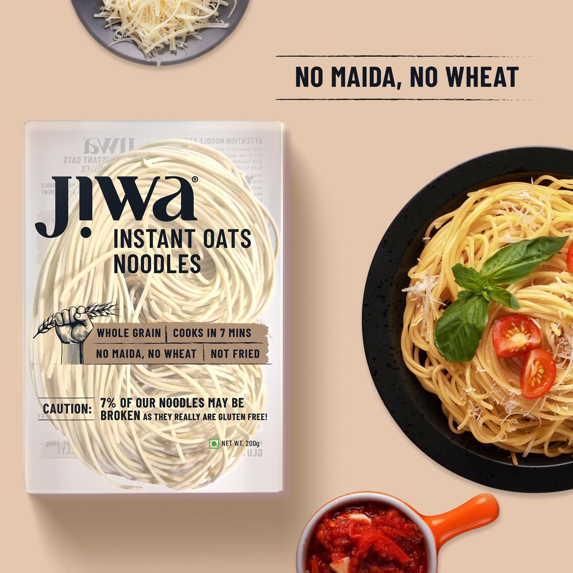 Jiwa Instant Oats Noodles | Cooks in 7 minutes | Ready to Cook | 100% Gluten Free| No Maida, No Atta | Not Fried | Gluten Free | 200 g (Pack of 2) — image 5
