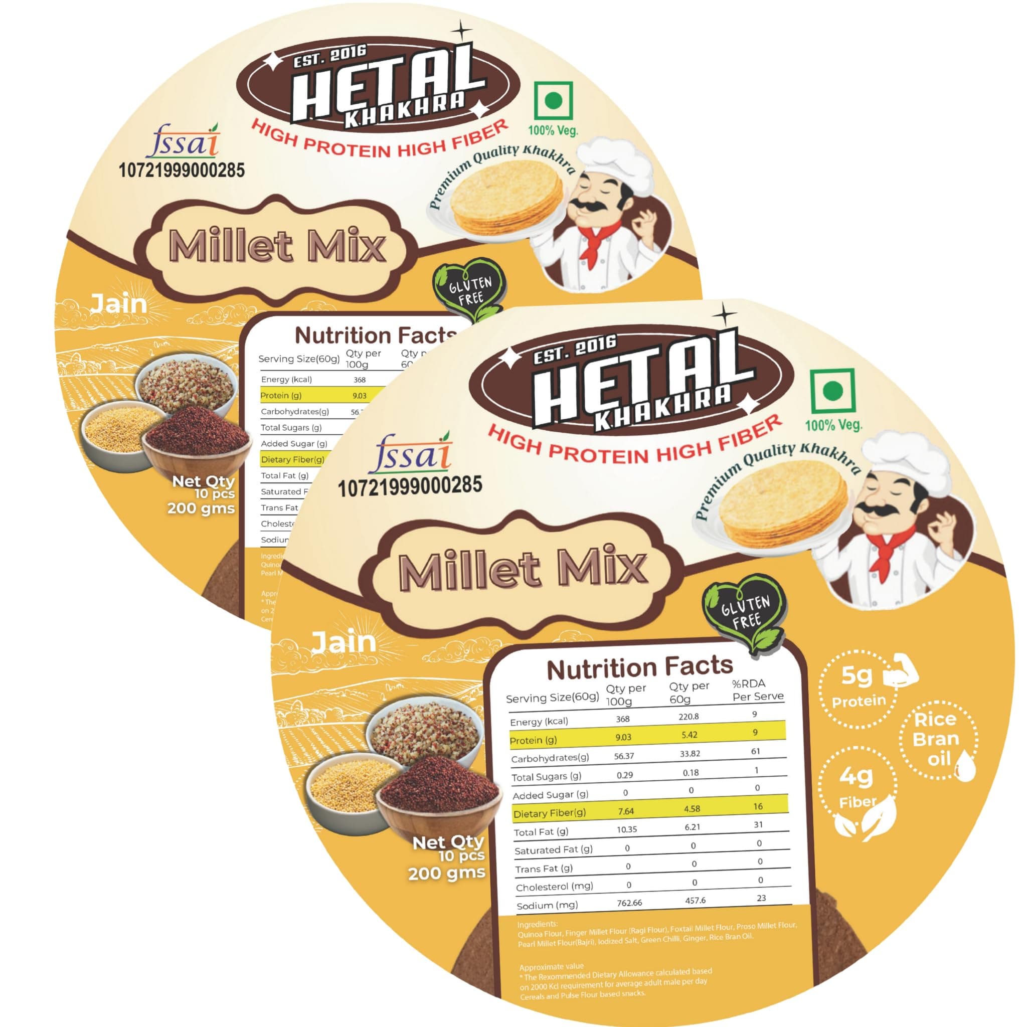Milets Khakhra JAIN | Gluten Free | Crispy| Ready To Eat | High Protein High Fiber| No Palm Oil | 200g Vacuum Pack Of 2 — image 2