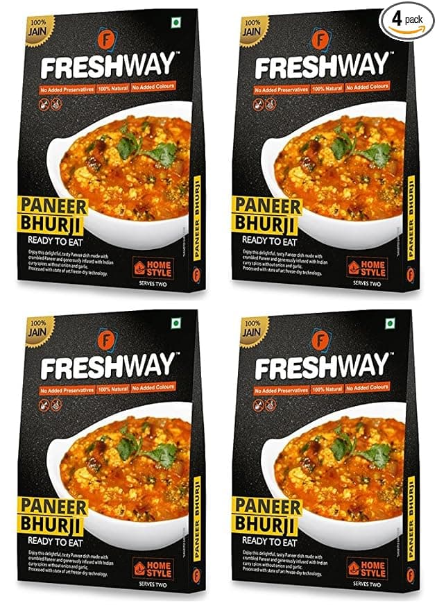 Freshway Ready to Eat Jain Combo Pav Bhaji & Paneer Bhurji Pack of 2 | Freeze Dried Instant Jain Meals | No Onion No Garlic | 100% Vegetarian | Quick, Healthy & Travel Friendly Indian Food