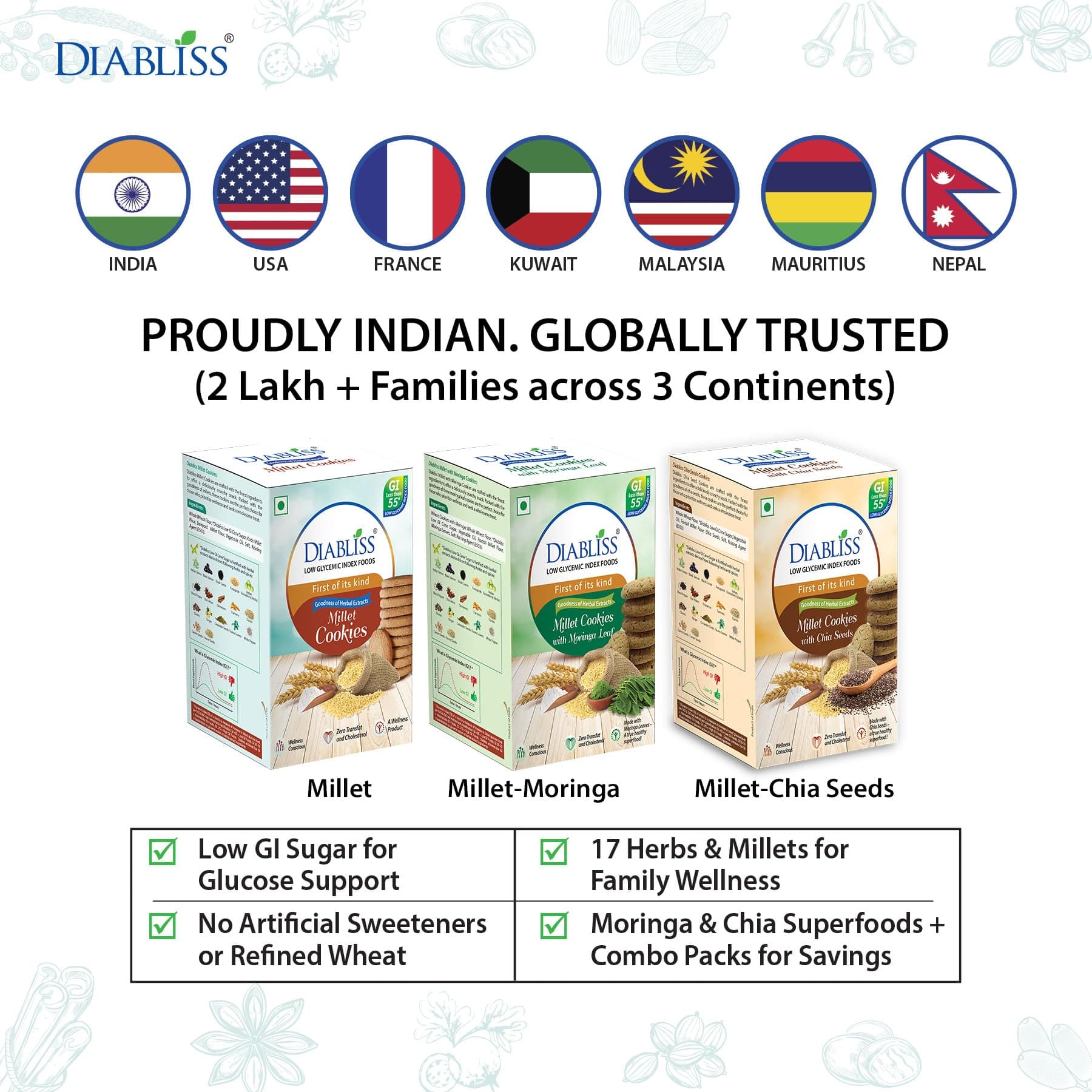 Diabliss Millet Cookies – Made with Millets & Whole Wheat, No Maida | Low GI Sugar & 17 Herbs & Spices | Glucose Friendly Crunchy Snack | Trusted by Consumers in 3 Continents | 120g - Pack of 5 — image 9