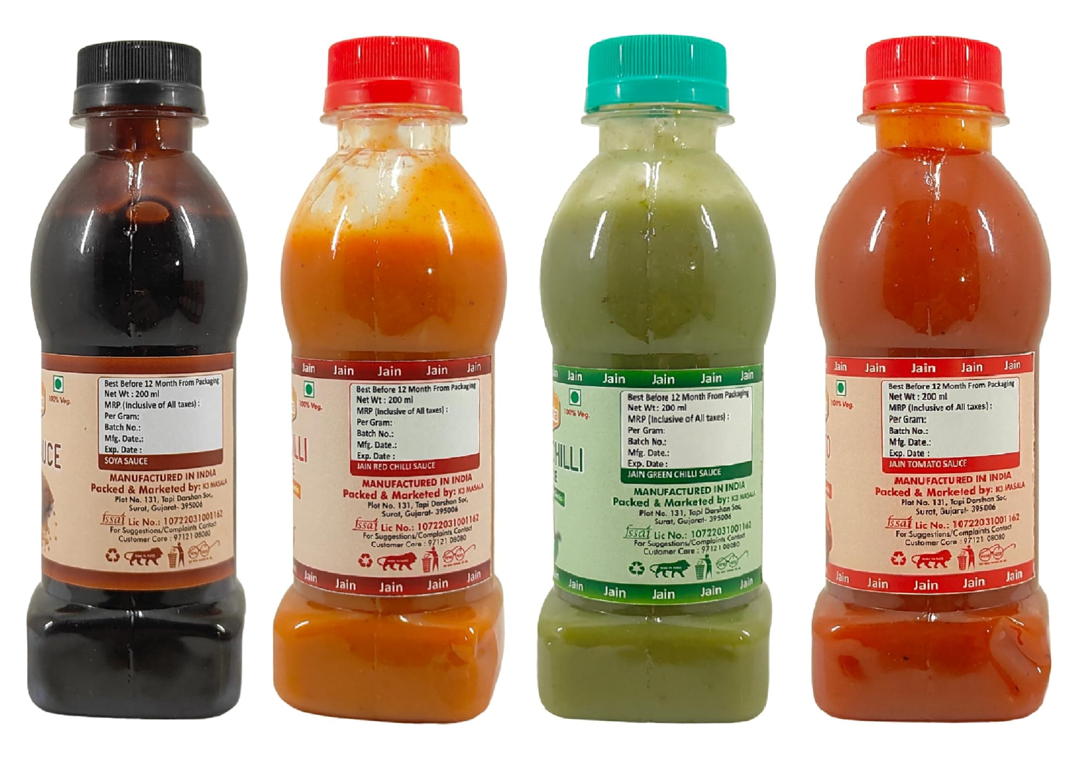 Fruvanta Jain Combo Without Onion/garlic/Potato Soya Sauce (200gm), Tomato Sauce (200gm), Green Chilli Sauce (200gm), Red Chilli Sauce (200gm) (Pack of 4) — image 3