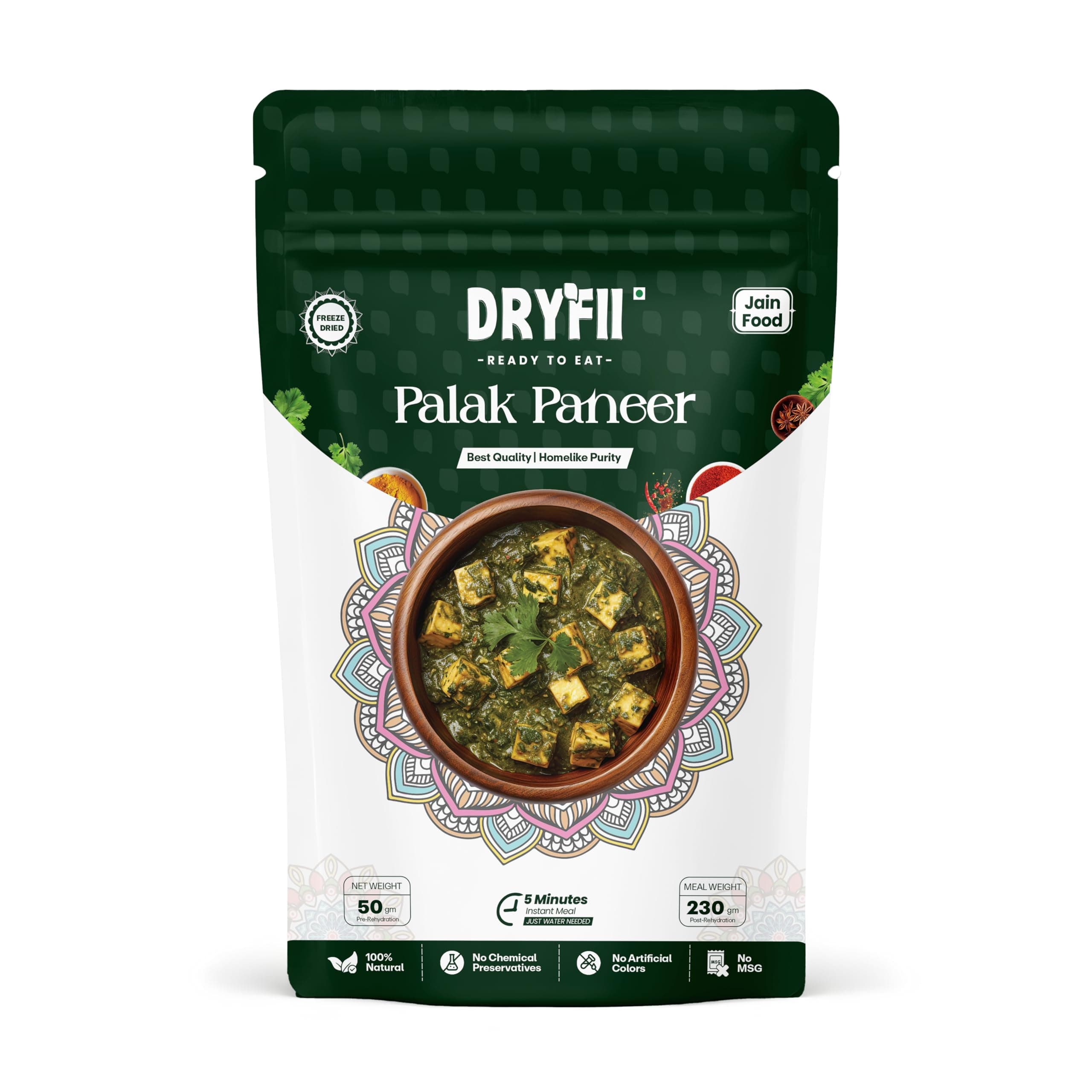 Dryfii Ready to Eat Laccha Paratha (5 Pieces, 1 Pack) & Jain Palak Paneer Combo | Freeze Dried | Protein Rich Meal | No Onion No Garlic — image 2