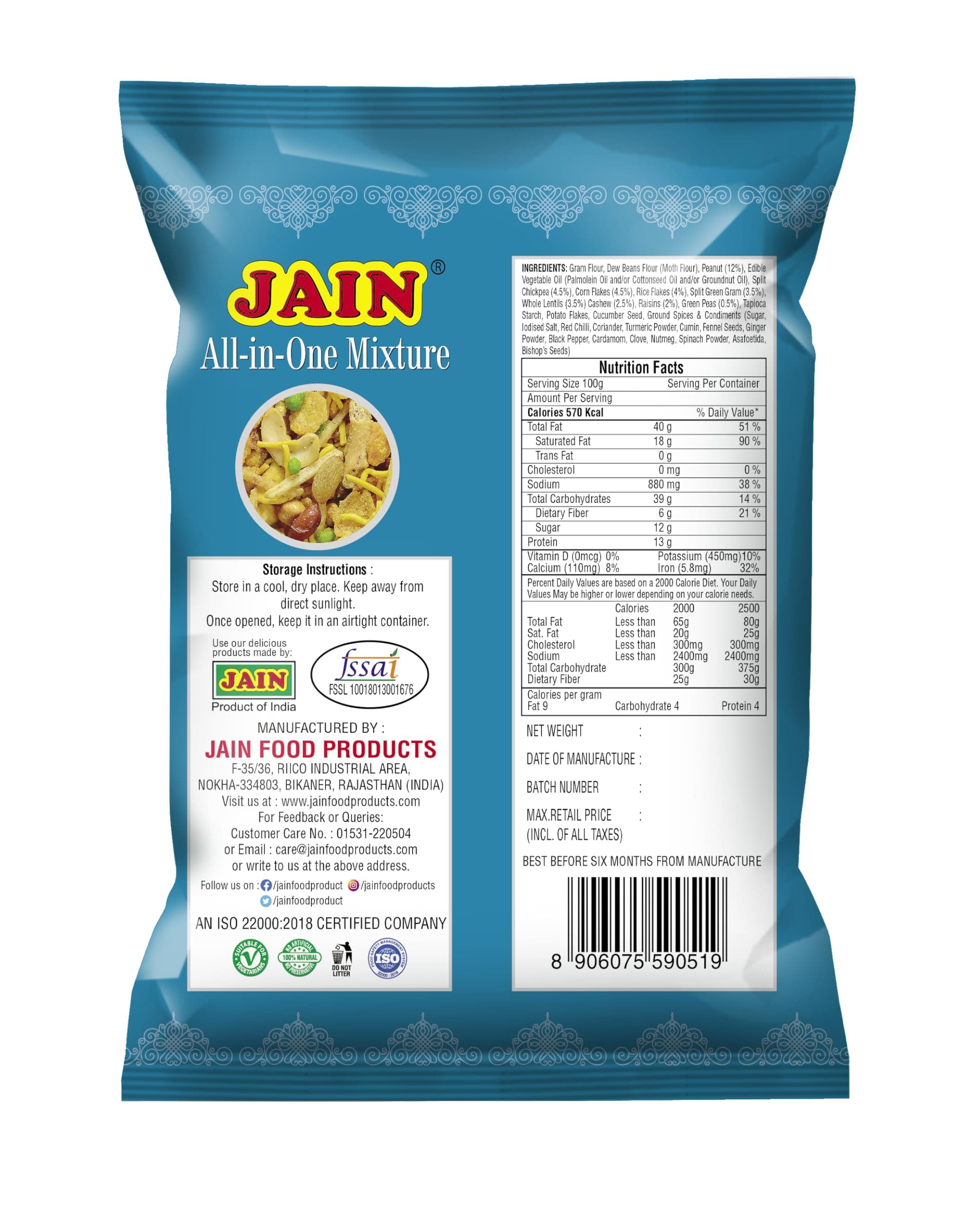 JAIN All-in-One Mixture, Size - 360g, Zipper Packing, Traditional Indian Savoury Snack, Nut & Flake Loaded Namkeen with Peanuts, Cashews, Raisins & Spiced Lentils — image 2