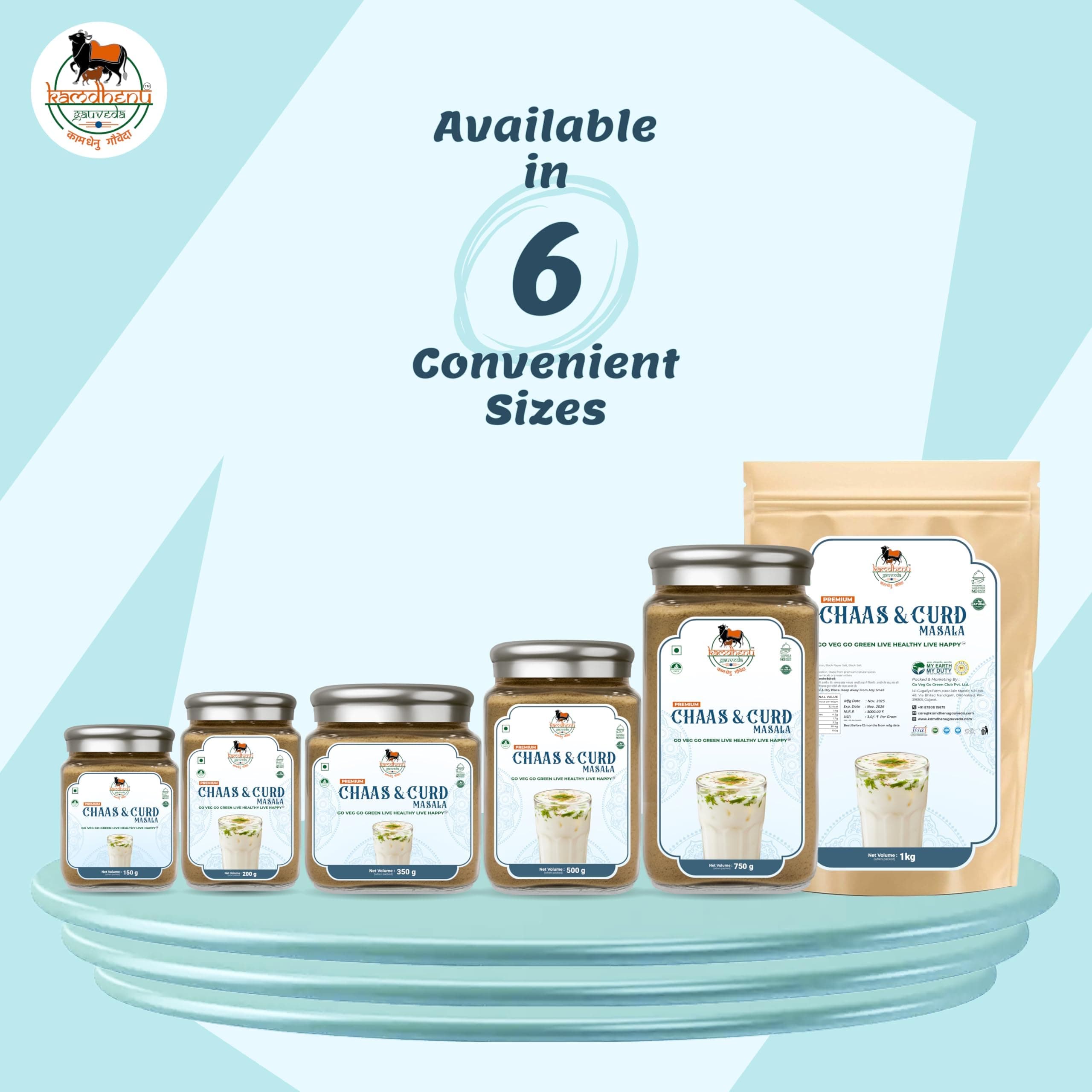 Kamdhenu Gauveda Buttermilk Masala 500g – 100% Natural Chaas & Curd Spice Mix | Traditional Digestive Blend | No Preservatives | FSSAI Certified | Packed in Organic Glass Bottle | Vegan Jain | 500g Chaas Masala | — image 8