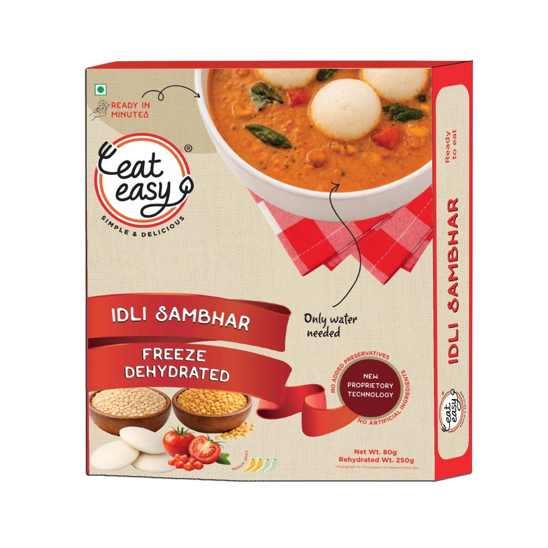 Eat Easy Instant Idli Sambar- 80gm (Pack of 2) | Freeze Dried South Indian Meal | Made with Rice Idli, Urad Dal & Authentic Sambar | Just Add Hot Water — image 2