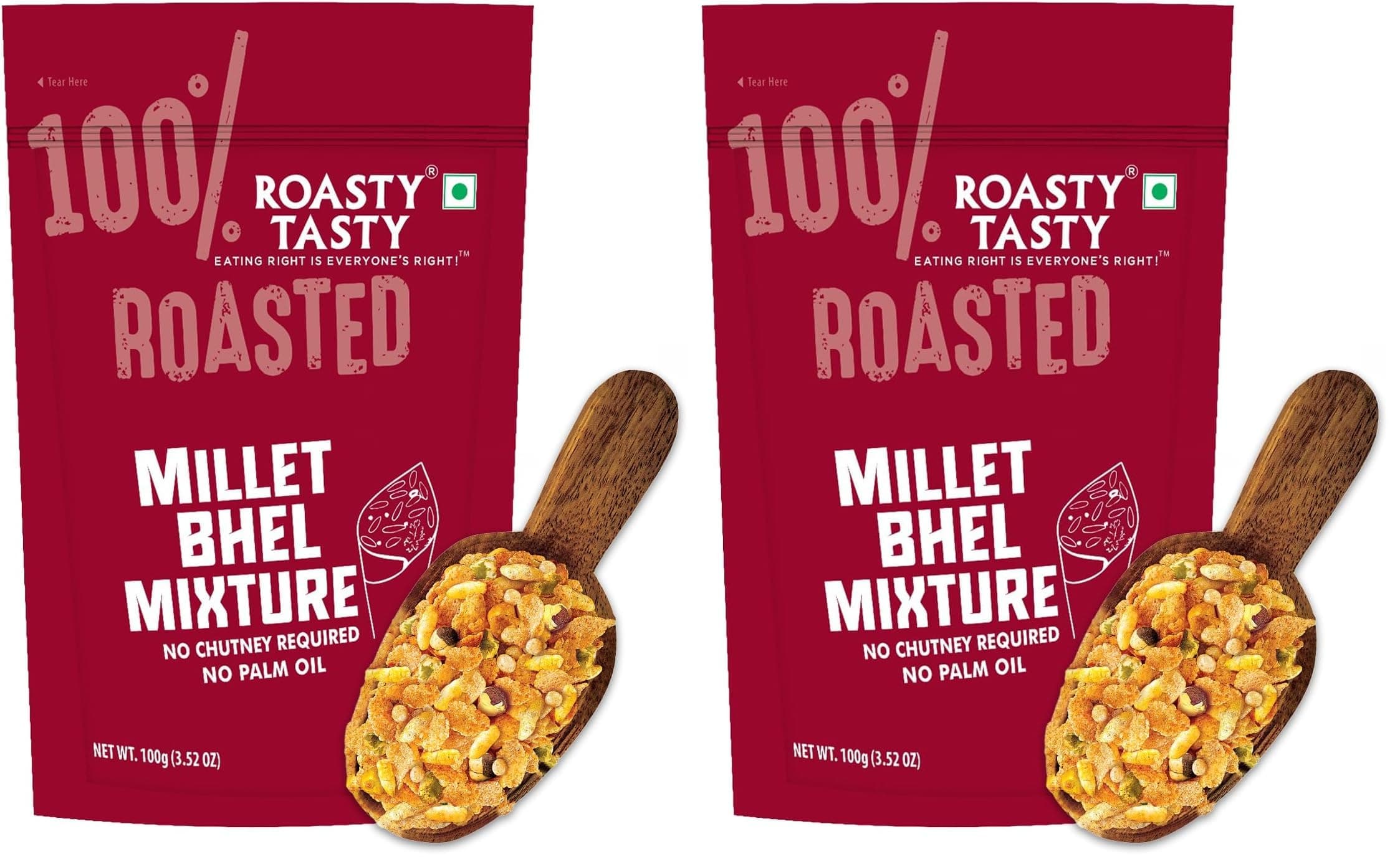 Roasty Tasty Millet Bhel Mix | Ready-to-Eat Healthy Bhel Snack – No Chutney Required | Roasted Namkeen with Millets, Chana & Spices | High Fiber | No Onion No Garlic Bhel Namkeen | 100g x 6 Packs | Instant Bhel Mix — image 2