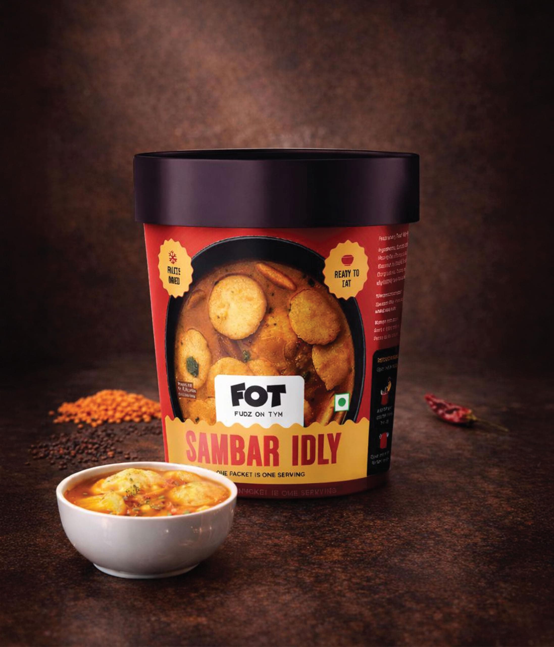 Ready To Eat Sambar Idli - FOT FUDZ ON TYM, - 60 g makes 310 g | Freeze Dried | Authentic South Indian Breakfast | Just add hot water | Travel & Office Friendly | No Preservative | Quick Office Meal | Pure Veg | ₹ 195 | rehydrated weight — image 3