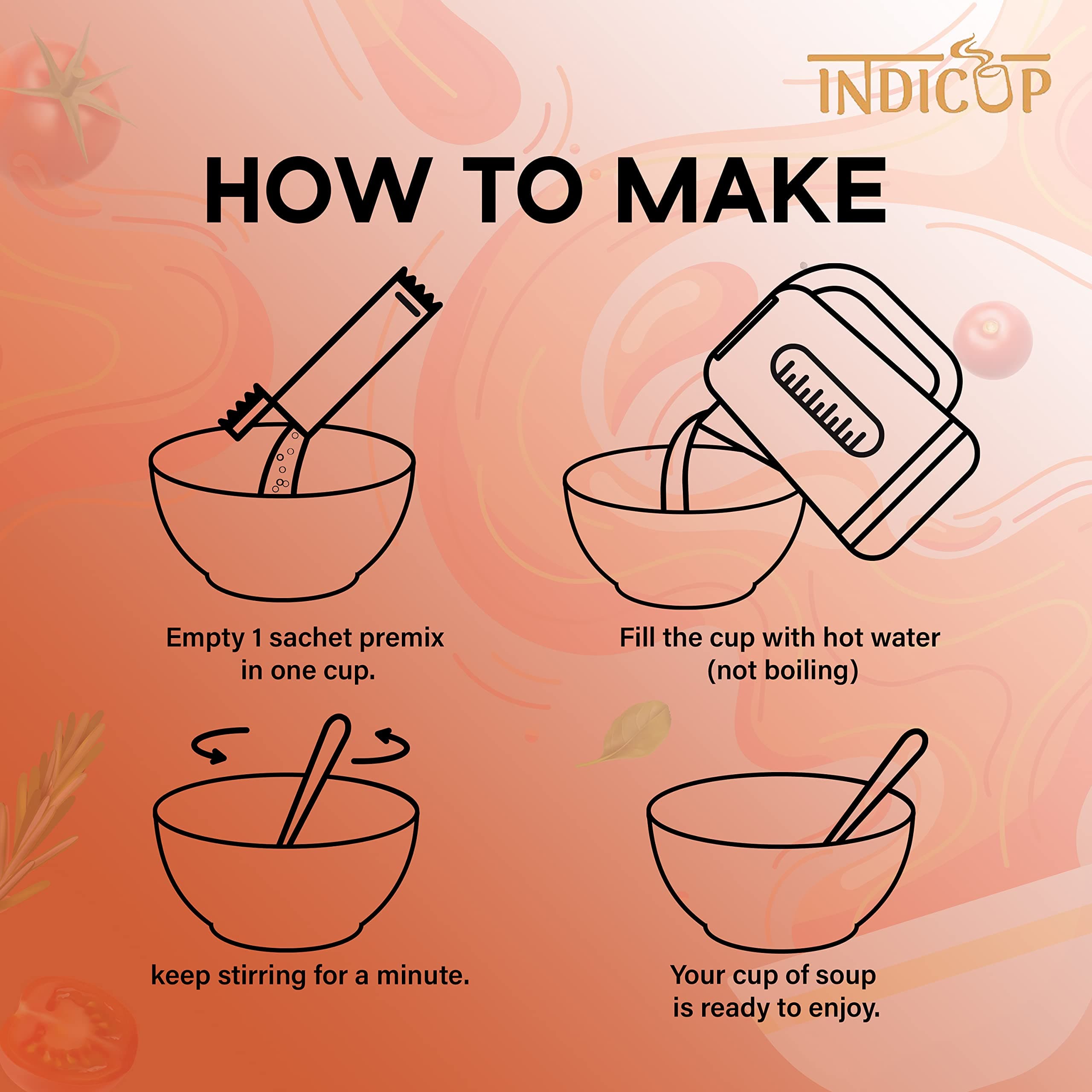 INDICUP Tomato Soup Packet | Ready to Eat Instant Soup Premix | Soup in Fresh Just Add Hot Water & Enjoy | Refreshing Taste | 20 Sachets — image 5