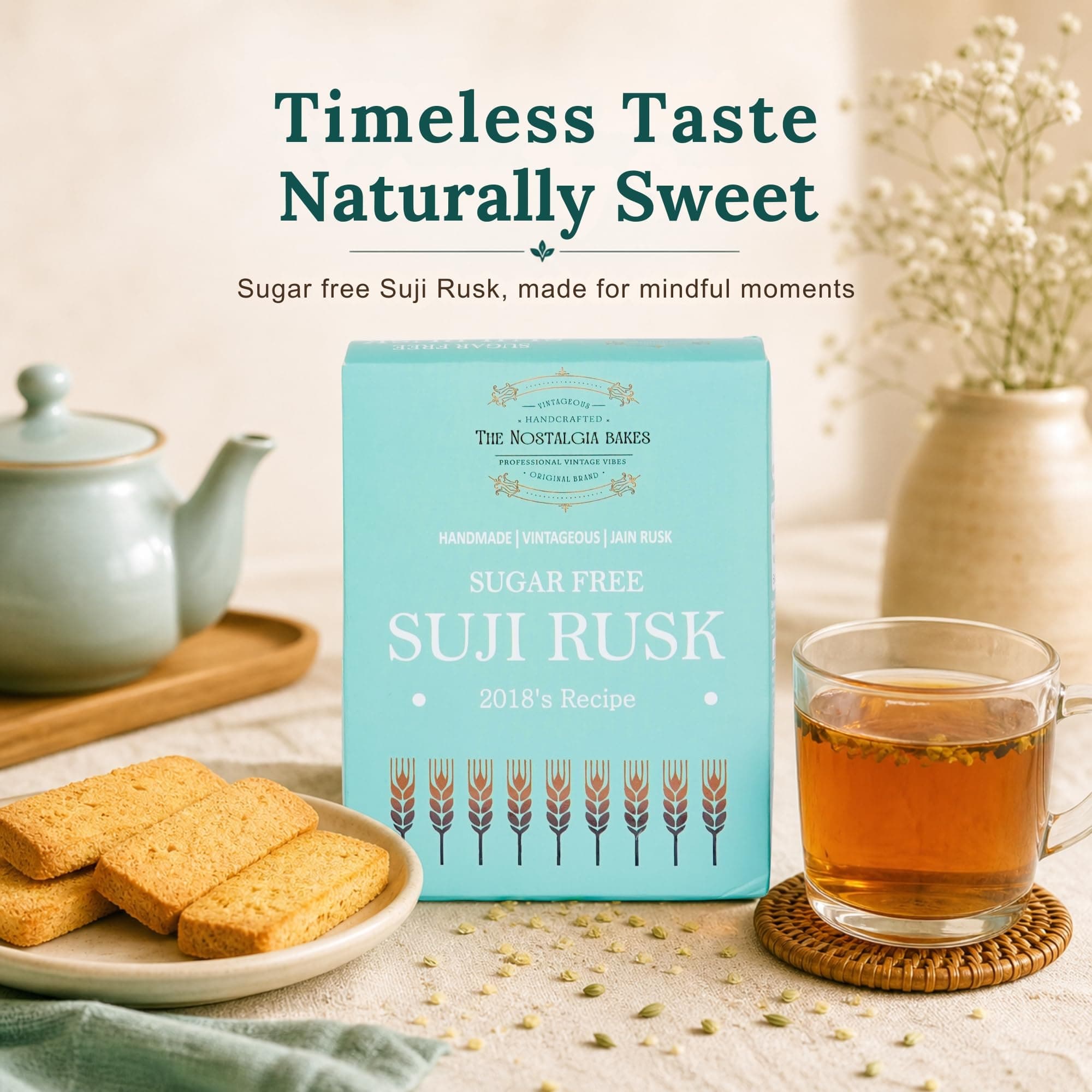 Amba Handmade Jain Biscuit & Sugar Free Suji Rusk Combo Pack | Traditional Desi Ghee Atta Biscuits & Crispy Tea-Time Toast | Premium Nostalgic Bakery Snacks — image 5