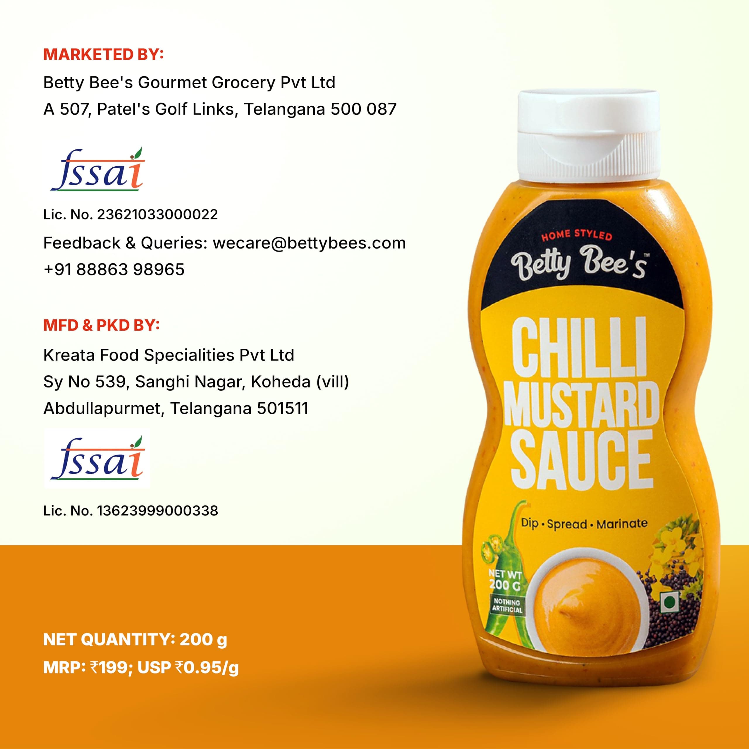 Betty Bee’s Chilli Mustard Sauce (200g) – Spicy, Tangy & All-Natural | Home-styled Indian Fusion | Vegan | Perfect with Snacks & Grills — image 8