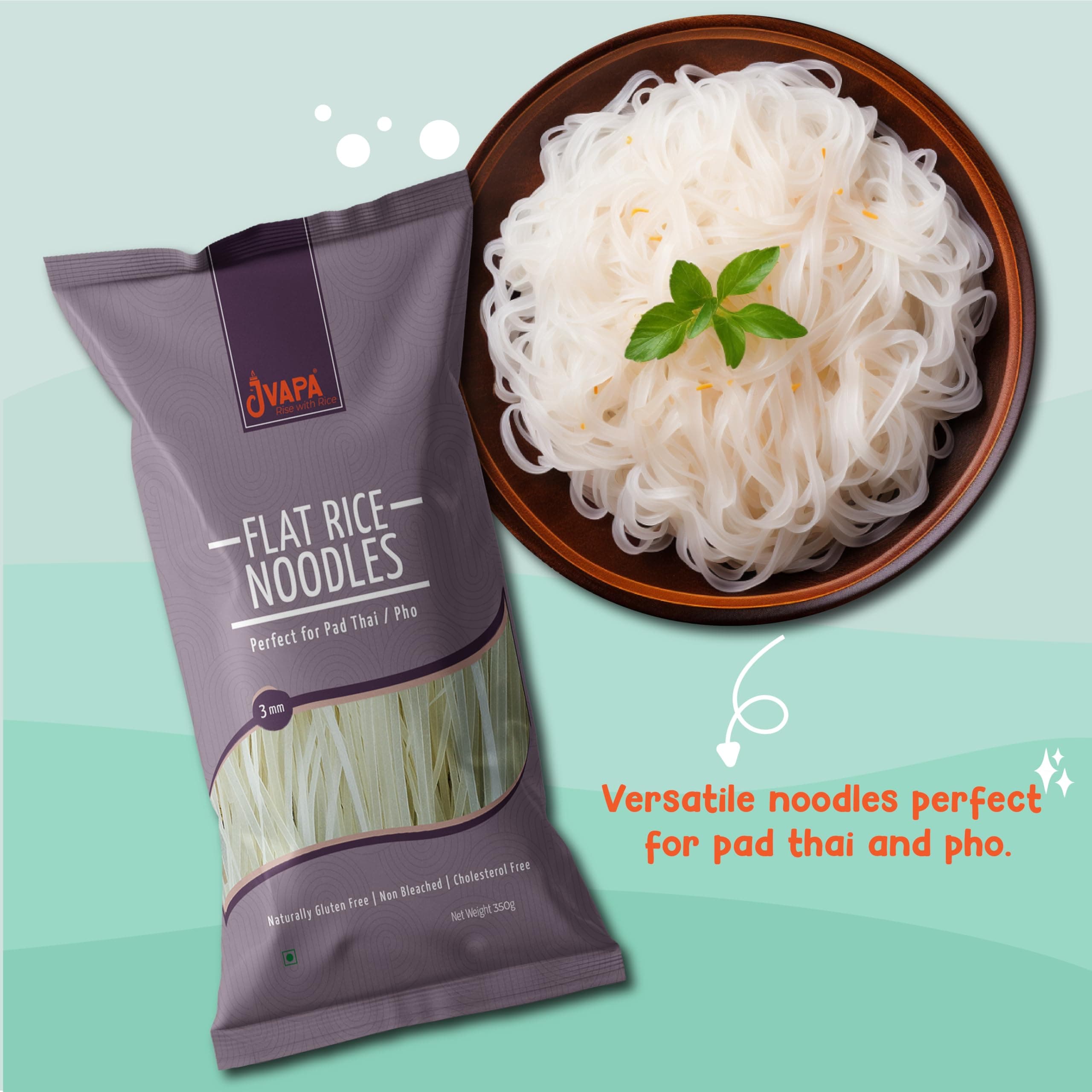 Jvapa Flat Rice Noodles (3mm) - Perfect for Pad Thai/Pho, Naturally Gluten Free, Made with 100% Rice, Non Bleached, No Maida - 700gm (350gm x Pack of 2) — image 2