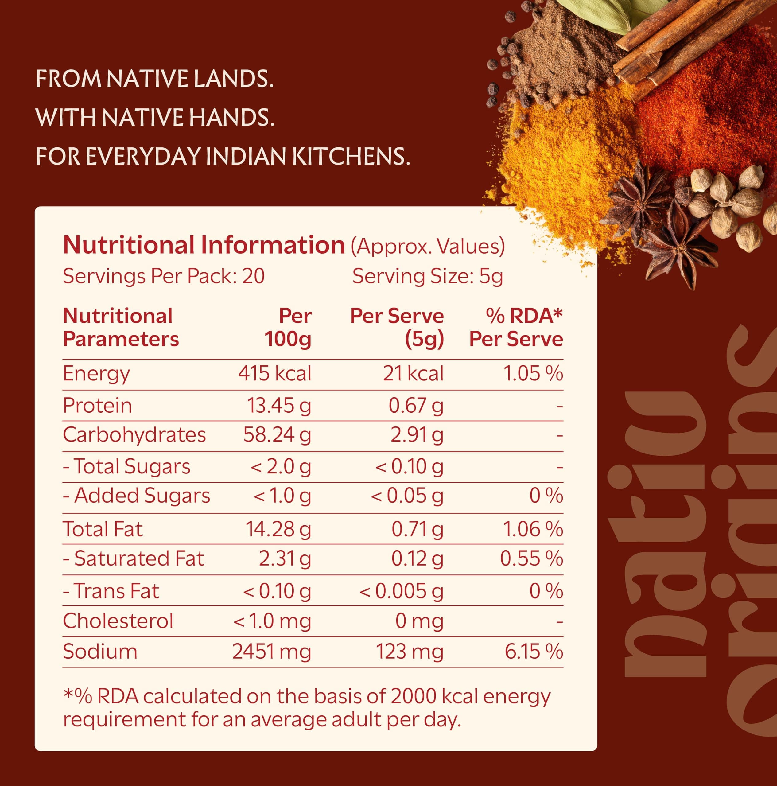 NativOrigins Kitchen King Masala Powder | Slow-Roasted & Traditionally Pounded | 21 Whole Spices | For Sabzi, Paneer & Everyday Gravies | No Additives | 100g — image 2