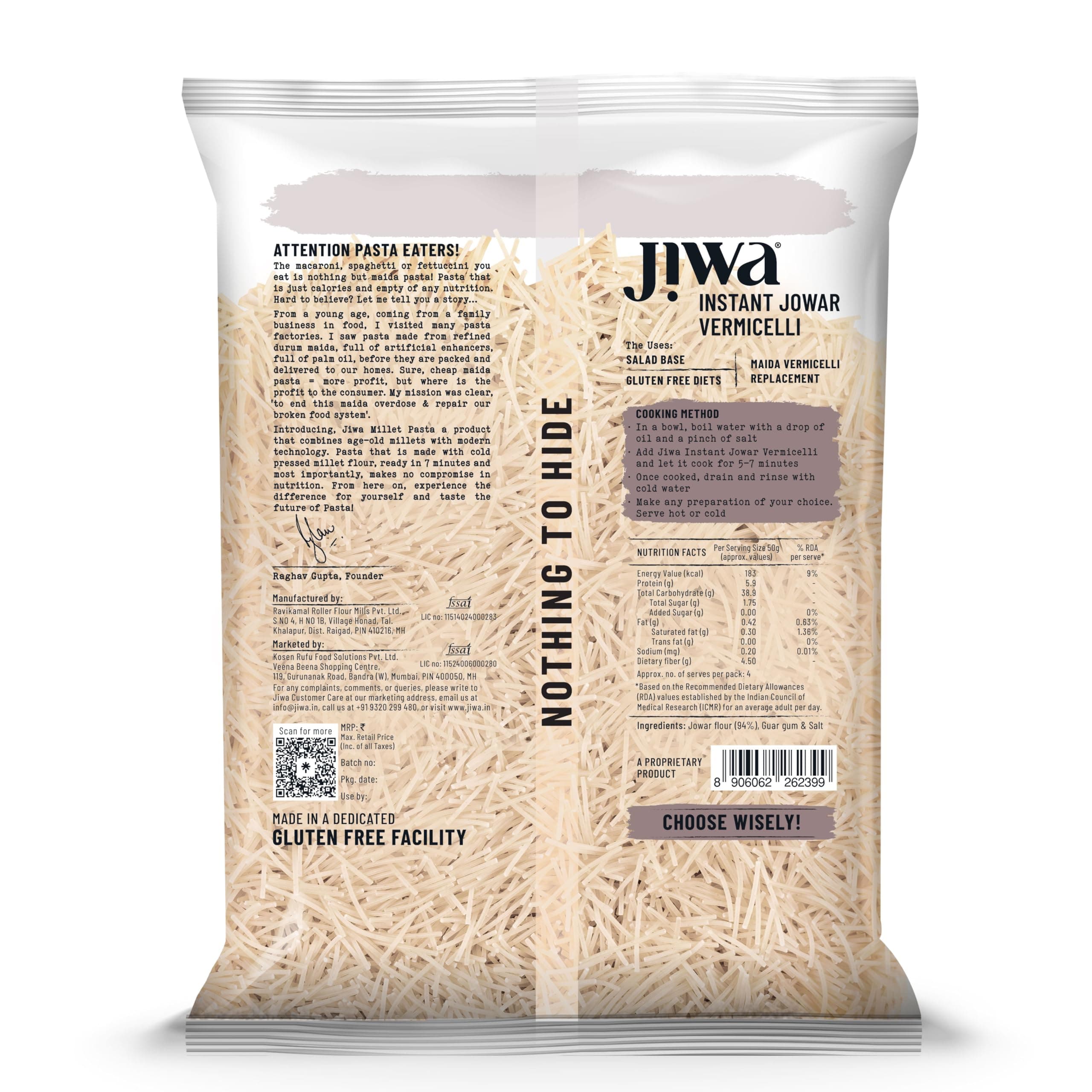 Jiwa Instant Jowar Vermicelli | 200 G | Cooks in 7 Minutes | Ready to Cook | 100% Millet | No Maida, No Atta | Gluten Free — image 3
