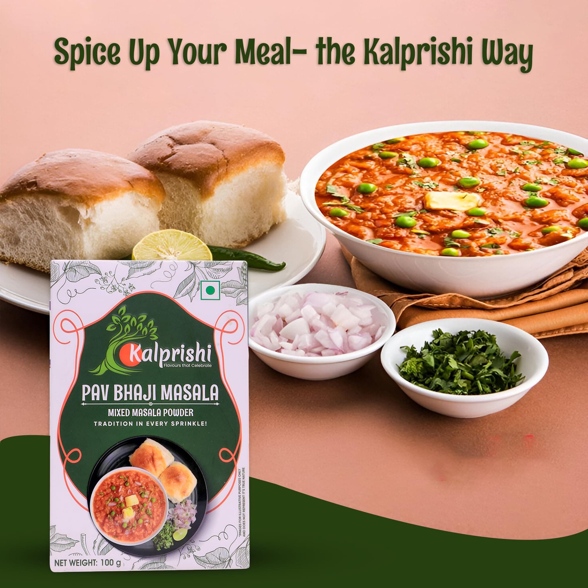 KALPRISHI Pav Bhaji Masala Powder 100g - Authentic Mumbai Street Style Masala, Spicy Tava Mix for Pav Bhaji, Snacks, Tadka & More, Natural Oils, No Preservatives, Rich Aroma & Taste, Pack of 1 — image 4