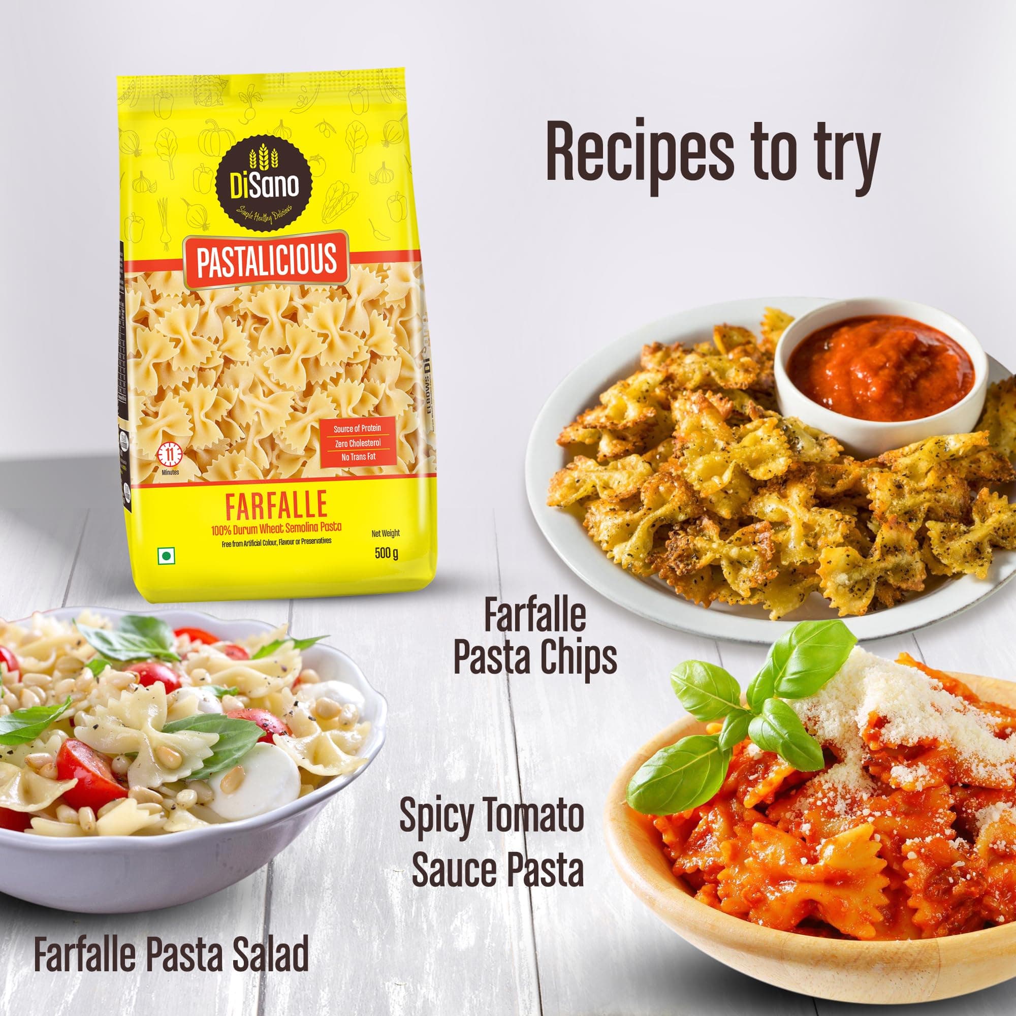 DiSano Farfalle Pasta 500g, Healthy Pasta, Made with 100% Durum Wheat Semolina, 100% Suji, No Maida, Source of Protein & Fibre, Non-Sticky — image 6
