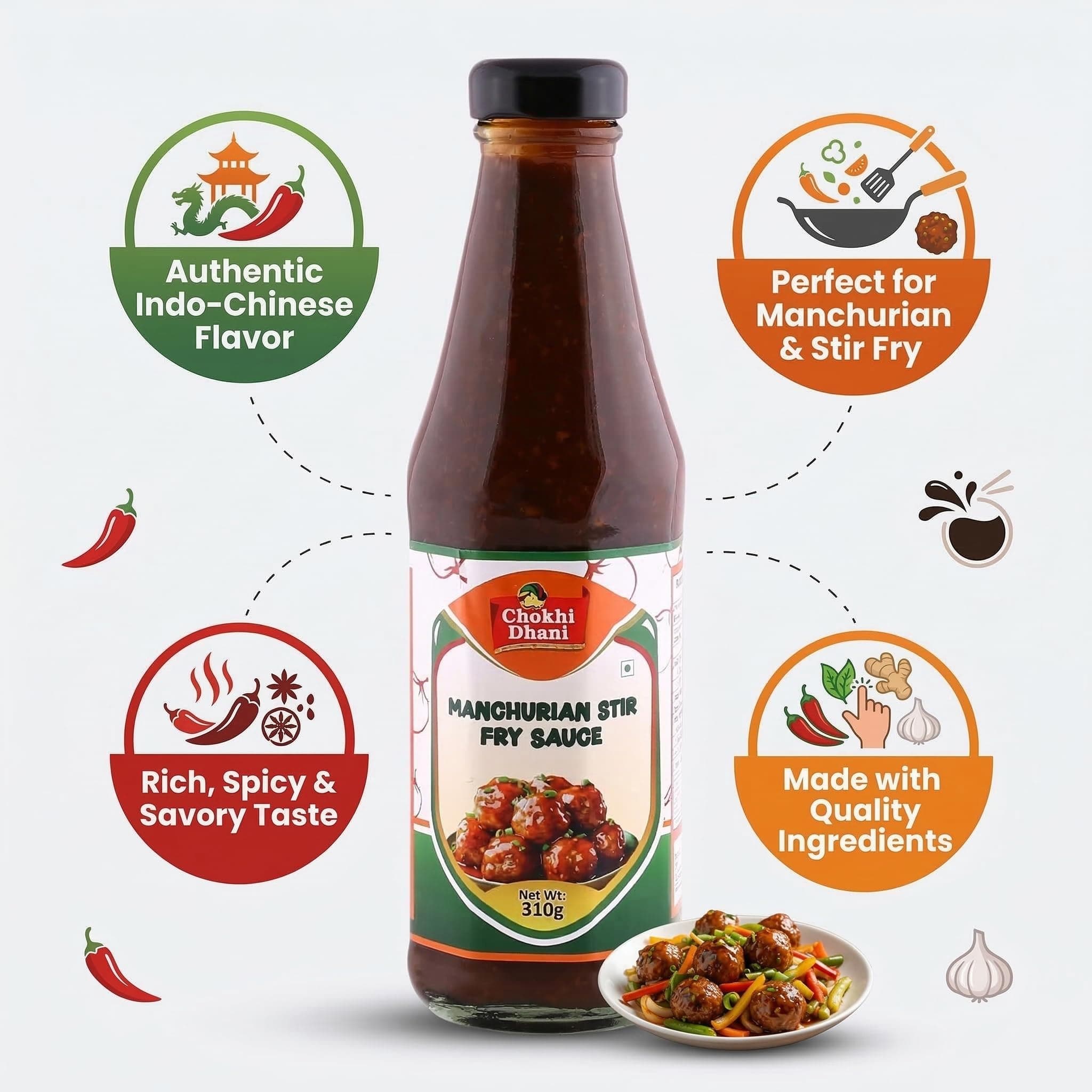 Chokhi Dhani Manchurian Sauce 310g | Indo Chinese Stir Fry Sauce | Cooking Sauce | Restaurant Style Manchurian Flavour — image 6