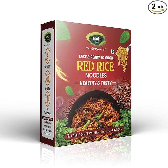 Thanjai Natural Red Rice Millet Noodles 180 Grams X 2 (360 Grams) Of Homemade Natural Millet Noodles(No Preservatives, No Chemicals, No Artificial Extract), Vegetarian
