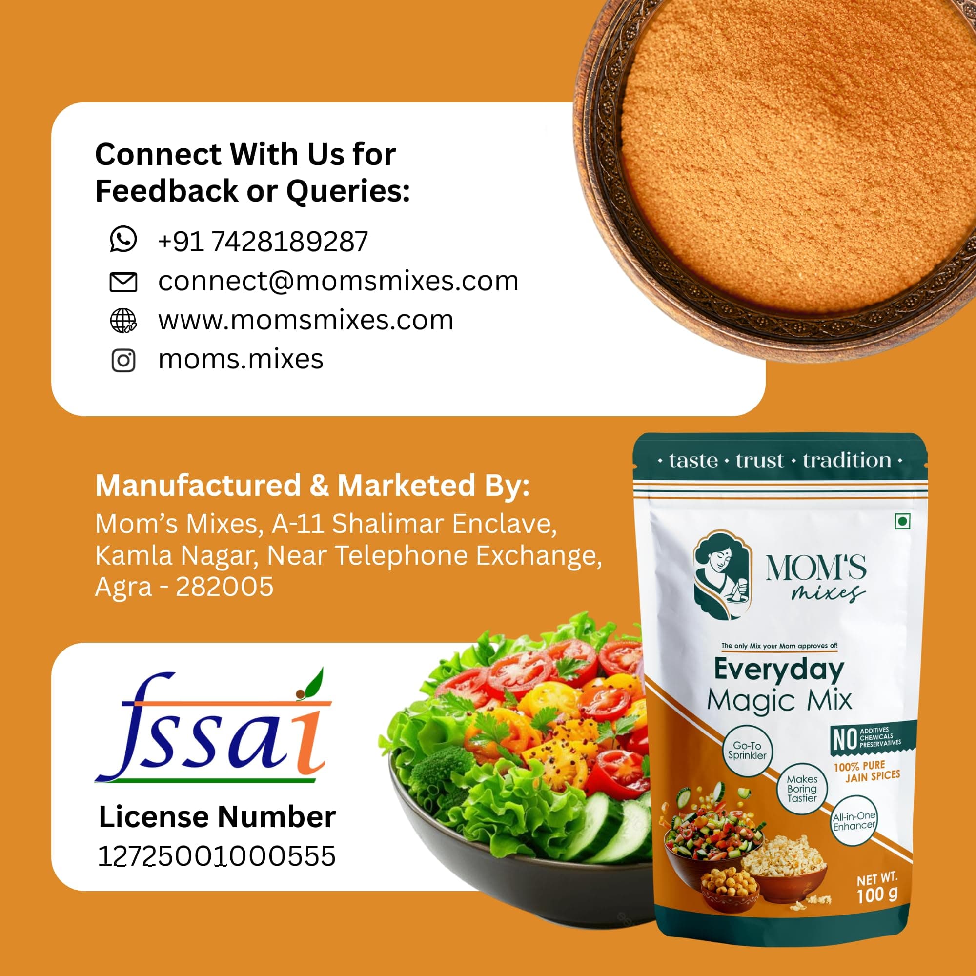 Mom’s Mixes Everyday Magic Mix | All-in-One Seasoning & Taste Enhancer | Chaat Masala & Peri Peri Alternative | For Snacks, Fruits, Salads & Meals | Jain Friendly (No Onion No Garlic) | Preservatives Free | Non GMO | 200g — image 12